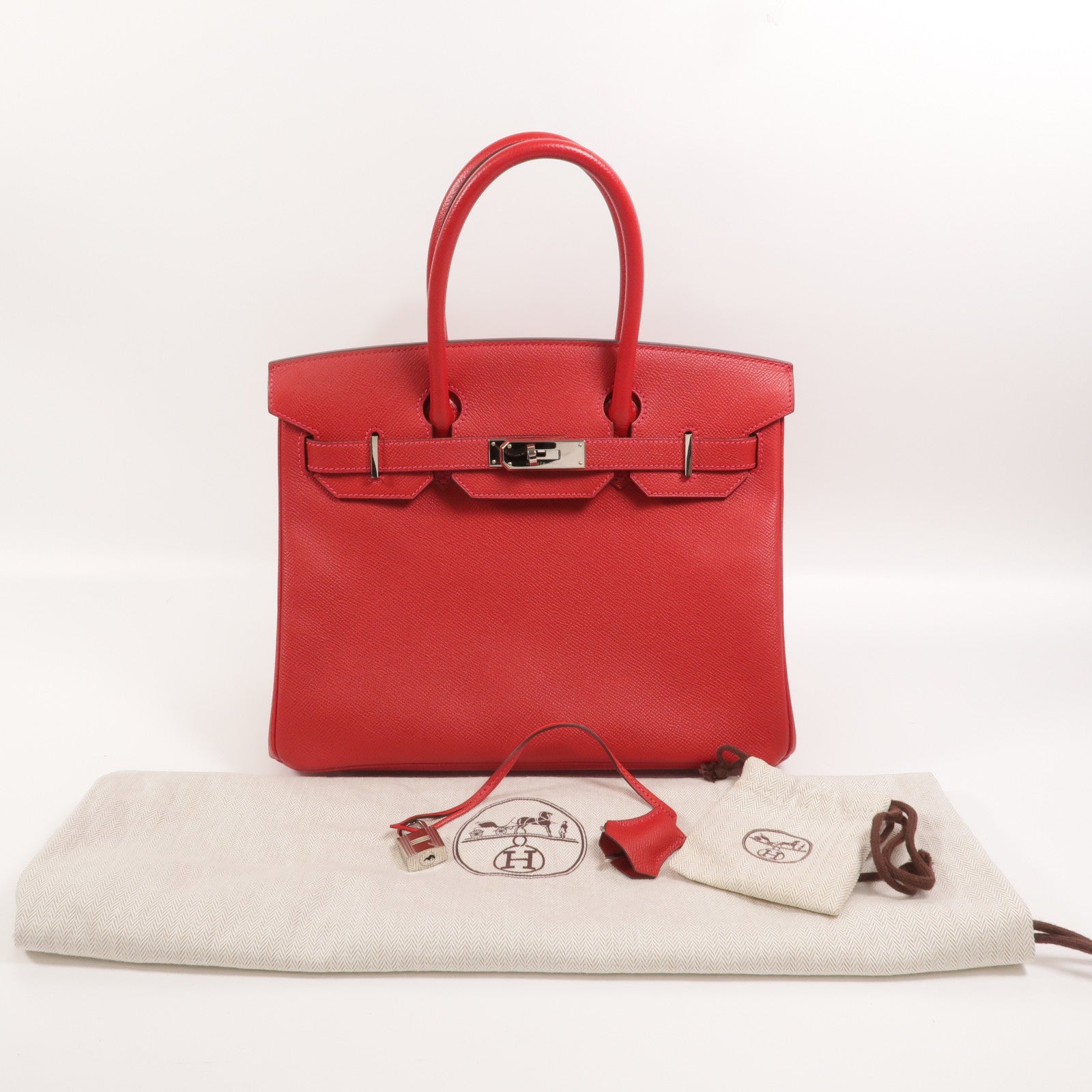 HERMES Epsom皮革Birkin 30手挽袋Rouge Casaque