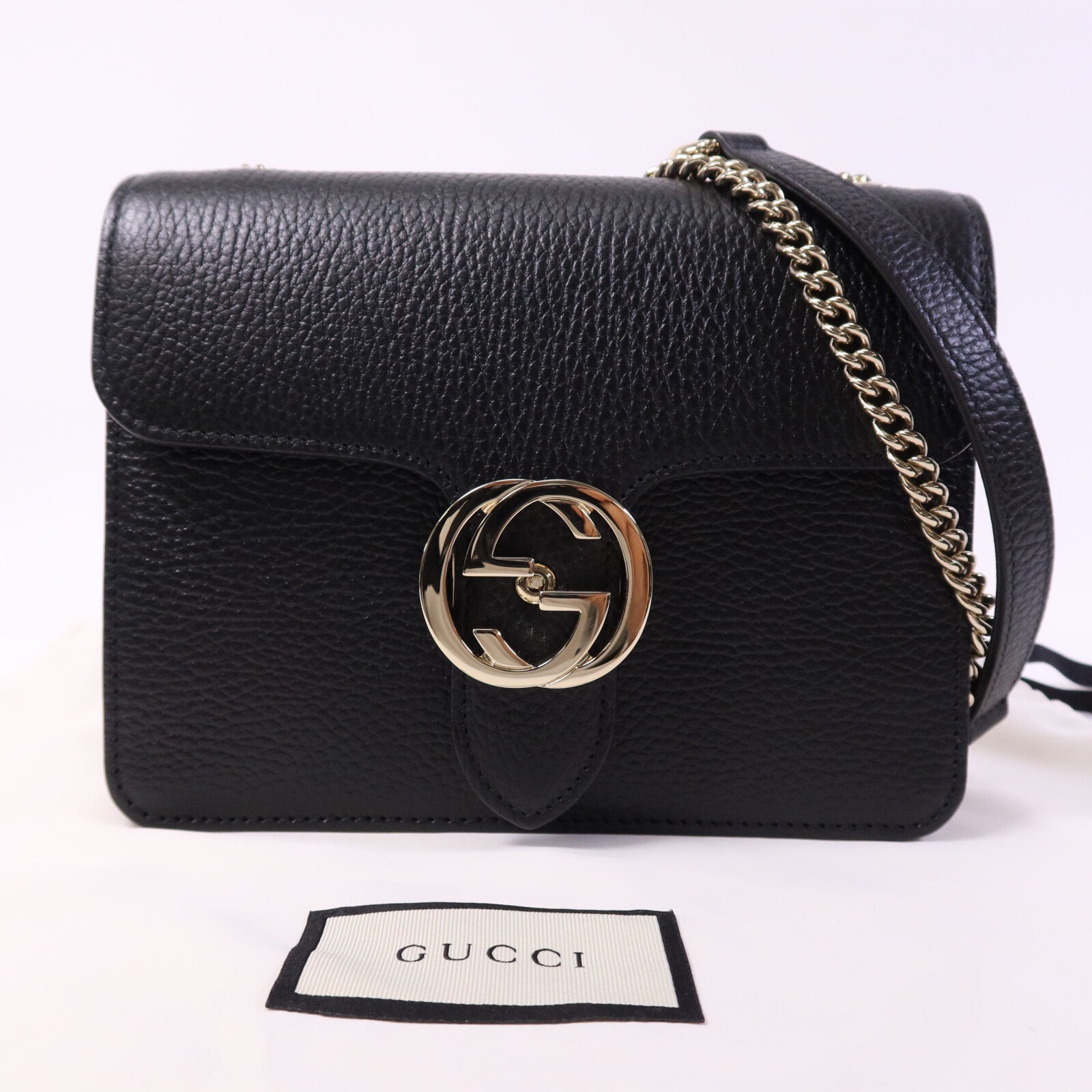 GUCCI 牛皮皮革Interlock G金扣鏈帶肩背袋