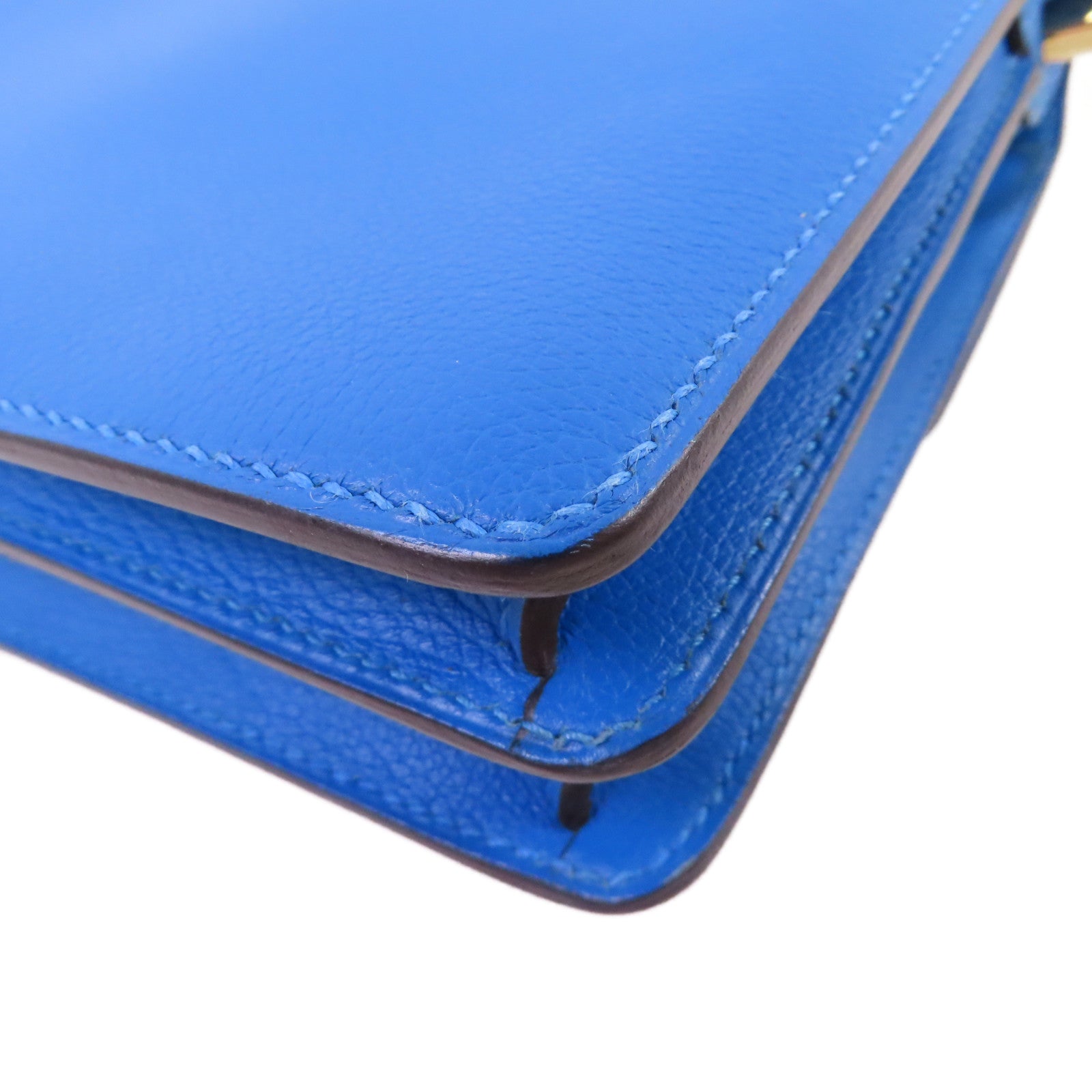 HERMES Evercolour皮革Mini Roulis Shoulder Bag金扣肩背袋T7 Bleu Saphir/寶石藍色