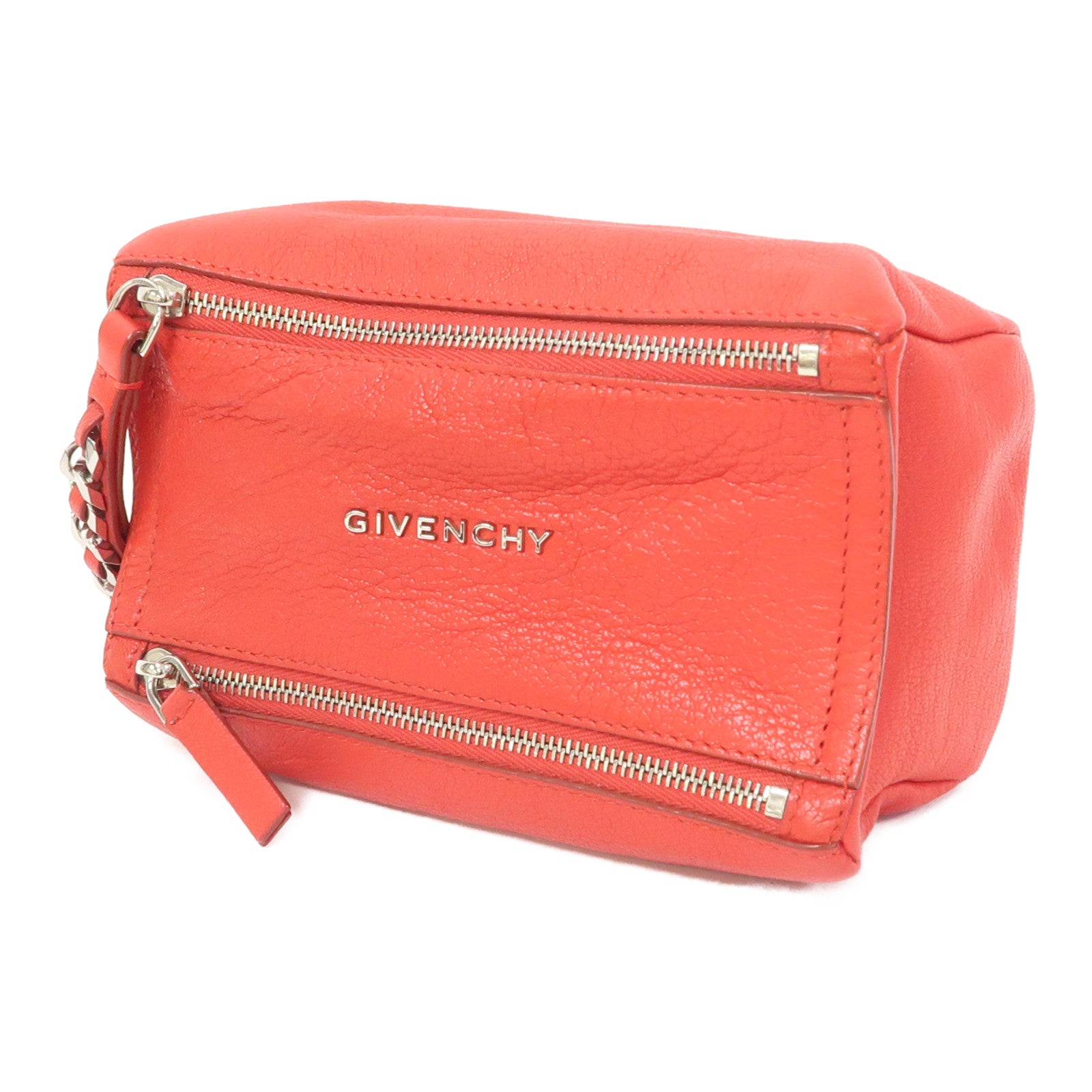 GIVENCHY 山羊皮皮革Pandora Clutch Bag銀扣手拿包紅色