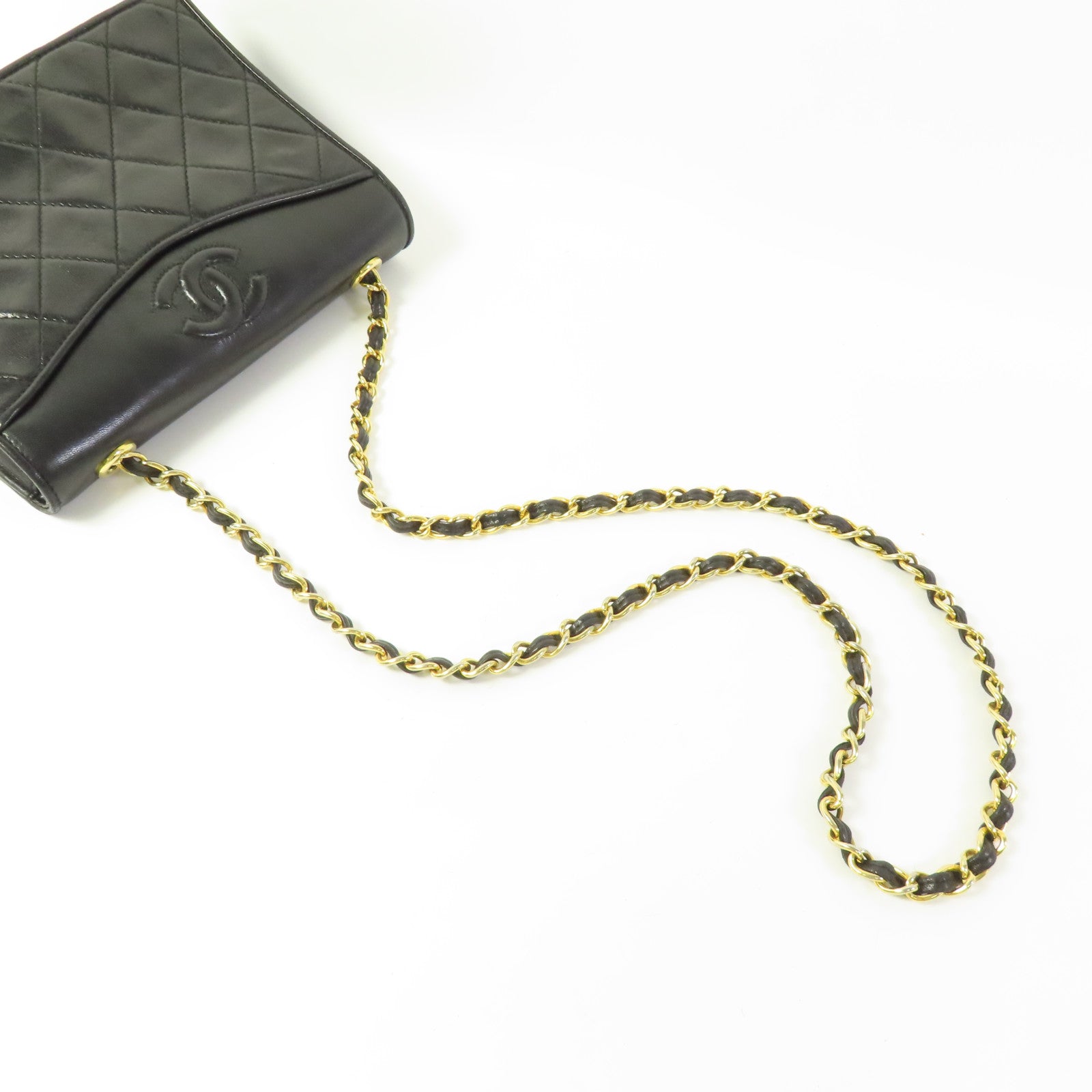 CHANEL 牛皮皮革Vintage Chain Shoulder金扣鏈帶肩背袋