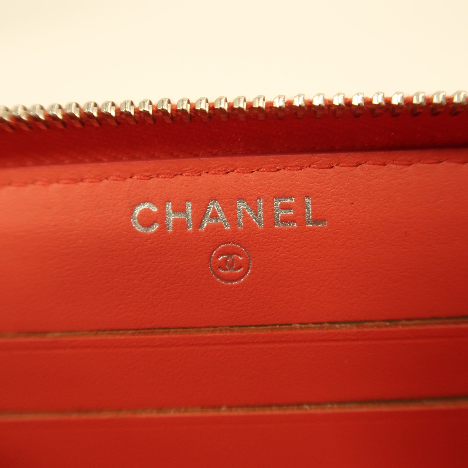 CHANEL 牛皮皮革Long Wallet銀扣長錢包橙色