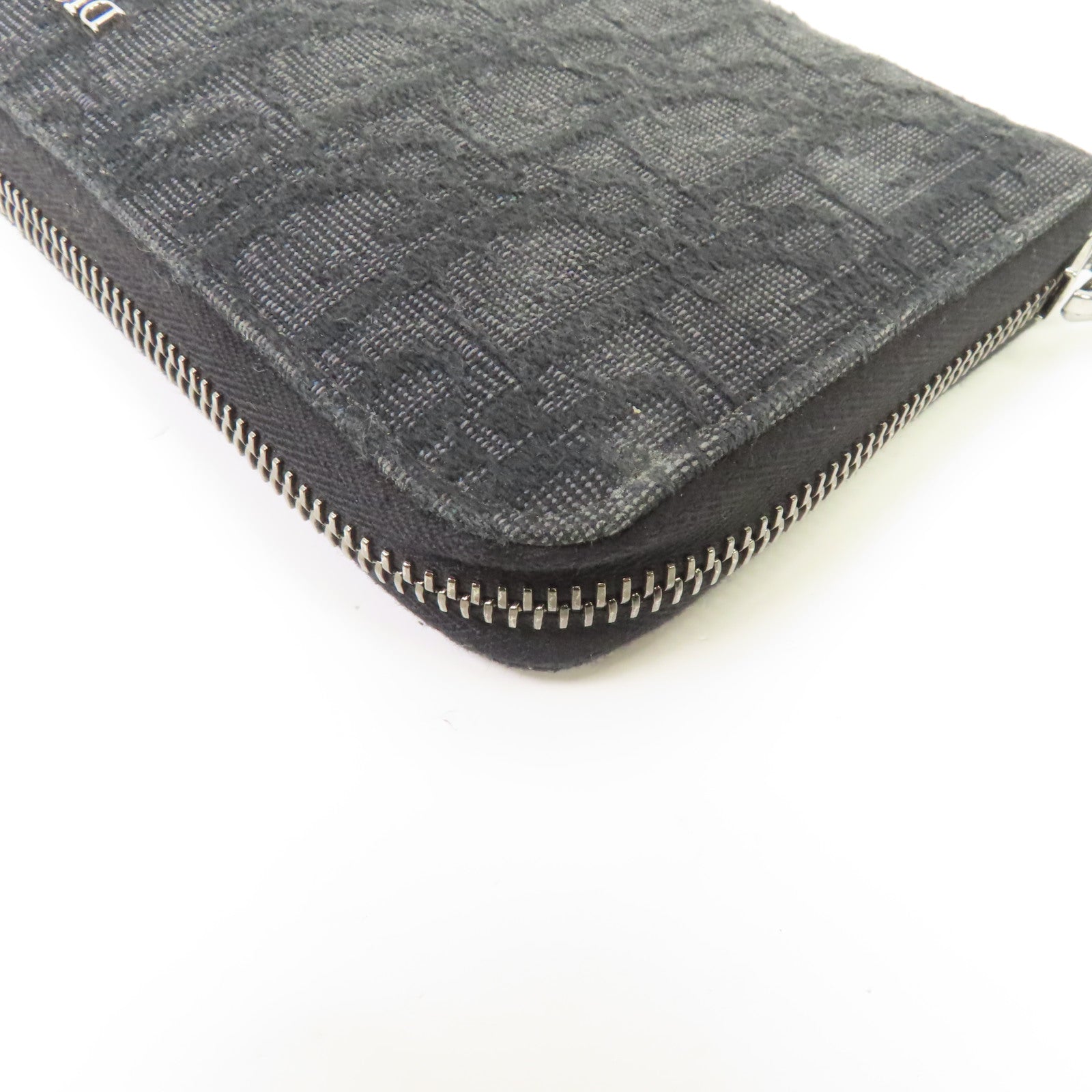 Dior 帆布Zipper Wallet銀扣長錢包黑色