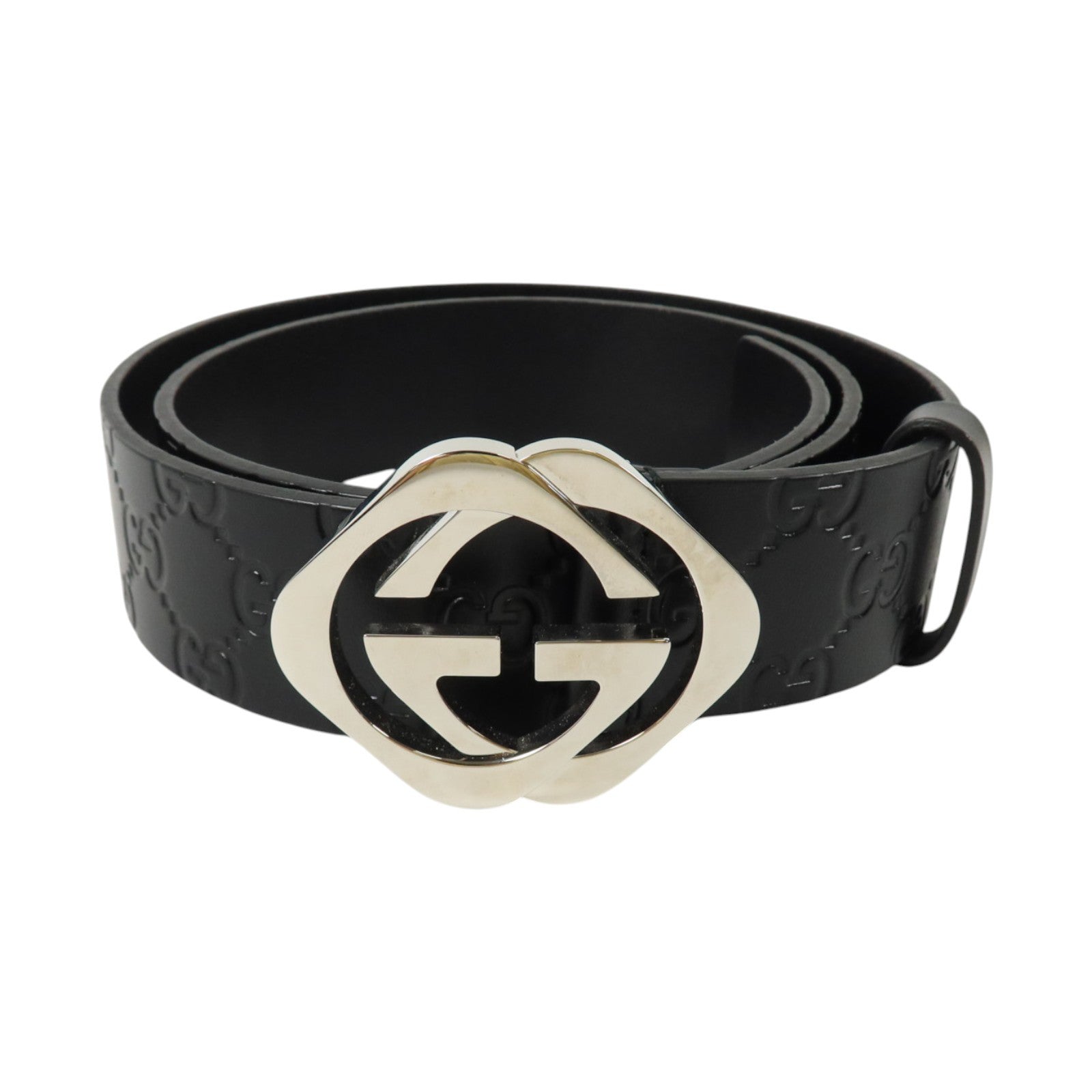 GUCCI 牛皮皮革Interlocking G Belt 90cm銀扣皮帶