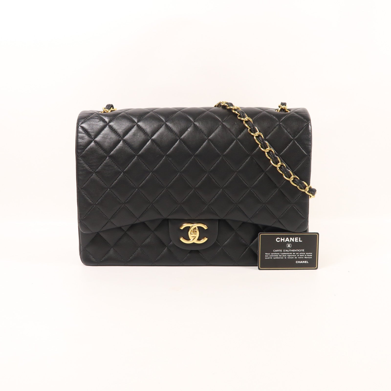 CHANEL CC GHW Maxi Classic Chain Shoulder Bag A58601 Lambskin Leather Black