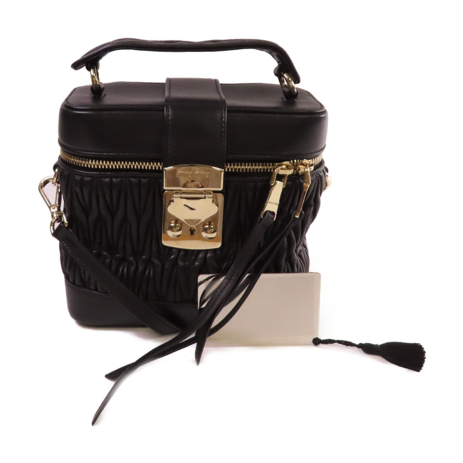 Miu Miu 羊皮皮革2Way Shoulder Bag/Vanity Case金扣手挽肩背兩用袋黑色