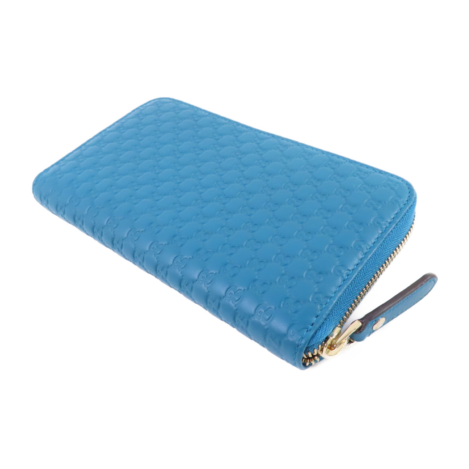 GUCCI 牛皮皮革Zipper Long Wallet金扣拉鏈長錢包湖綠色