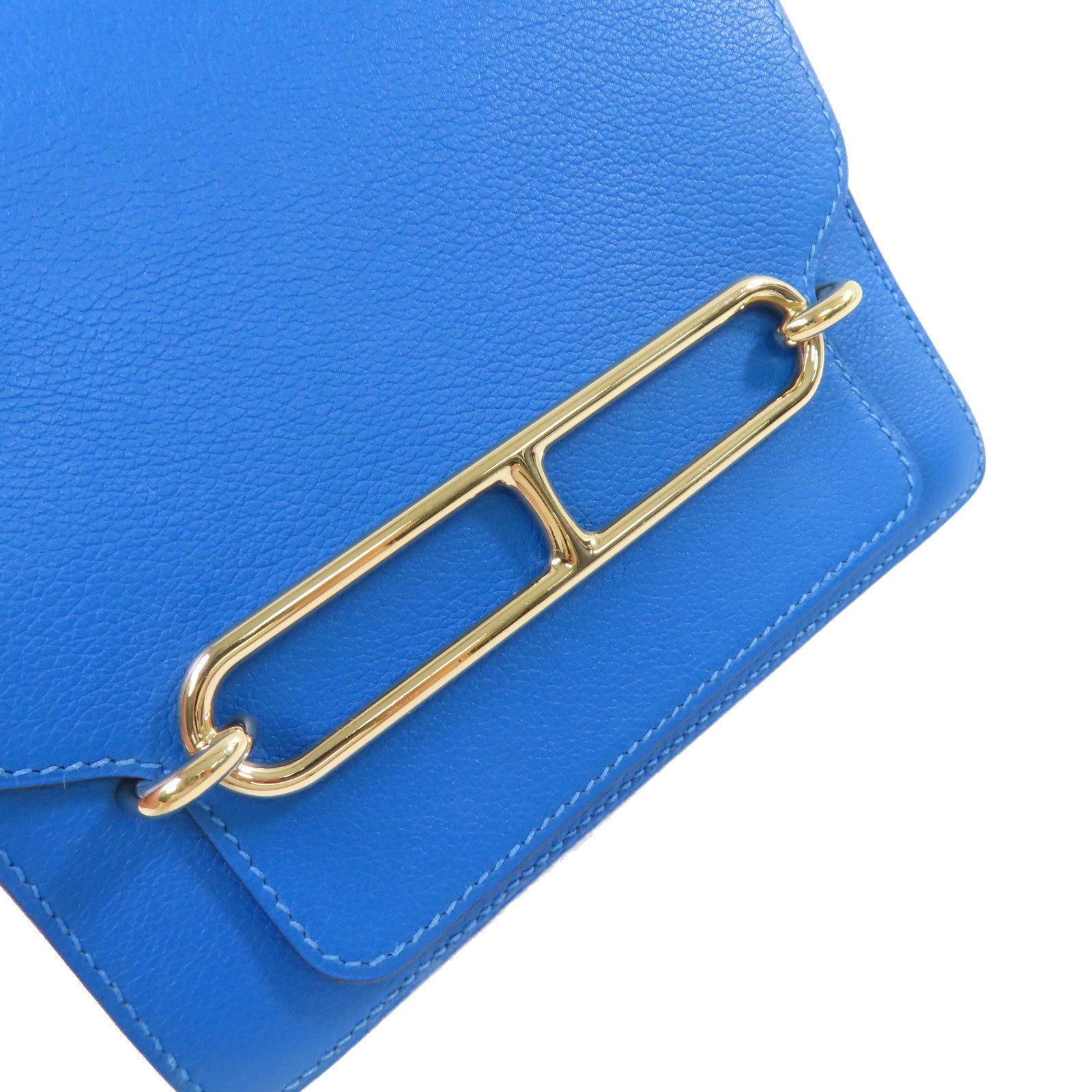 HERMES Evercolour皮革Mini Roulis Shoulder Bag金扣肩背袋T7 Bleu Saphir/寶石藍色