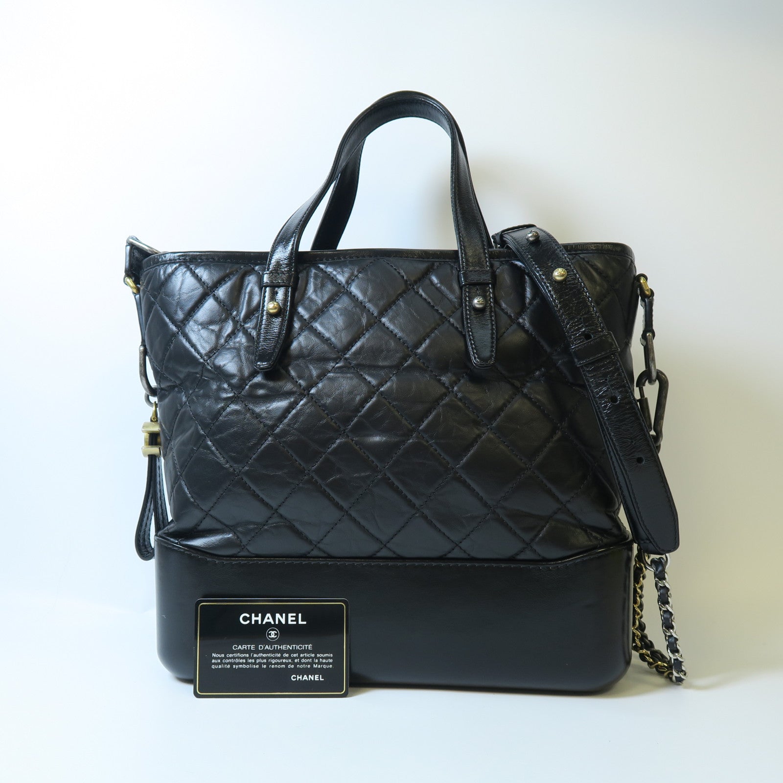 CHANEL 【激減優惠】菱格羊皮皮革Gabrielle金扣/銀扣手挽肩背兩用袋黑色