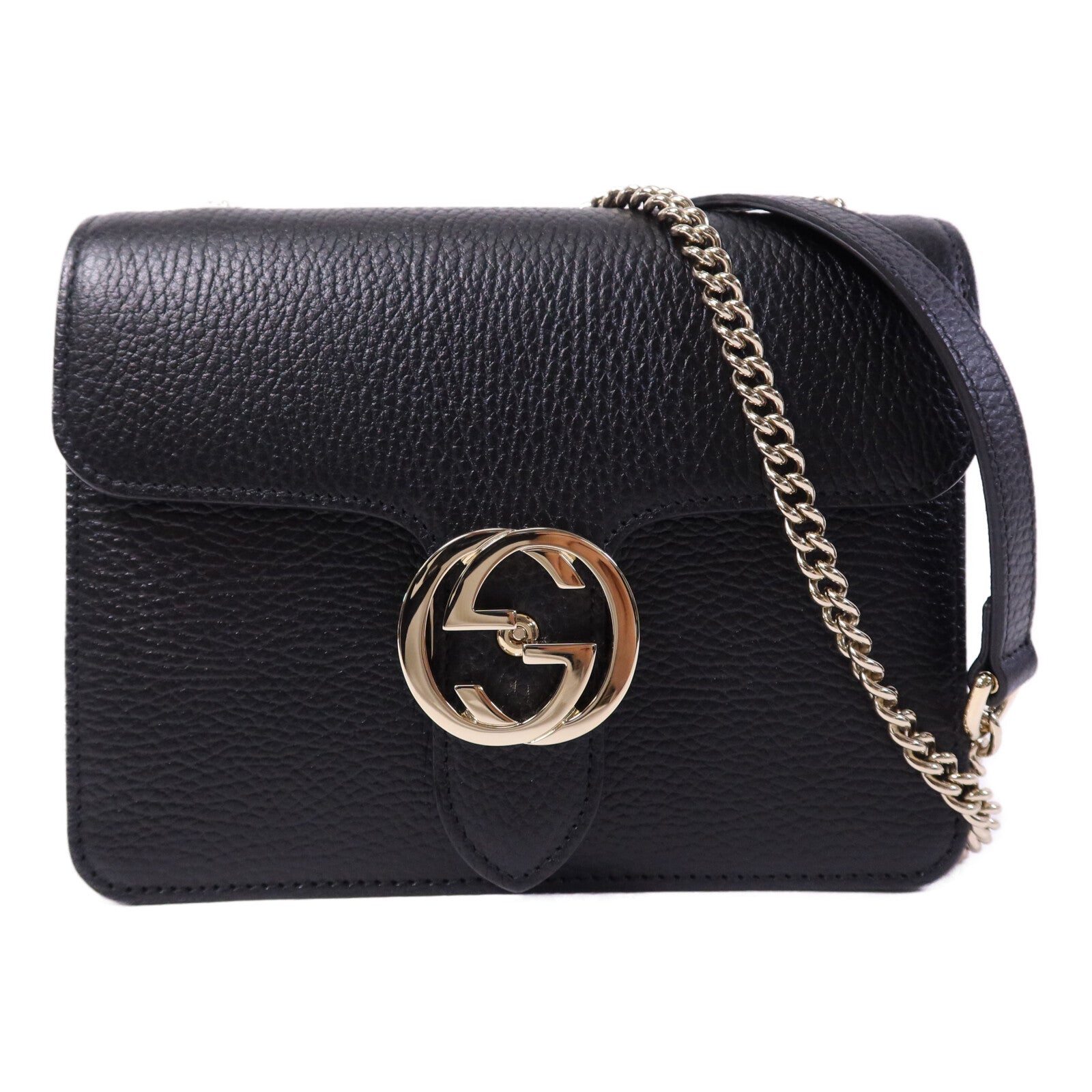 GUCCI 牛皮皮革Interlock G金扣鏈帶肩背袋