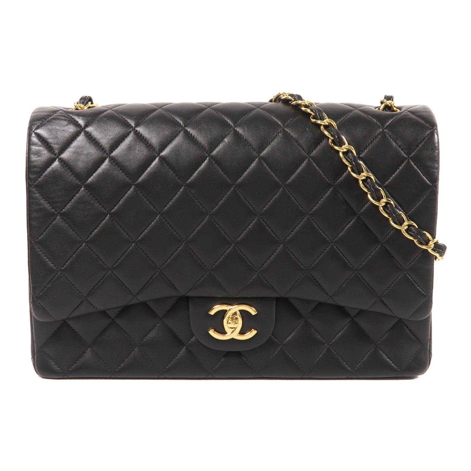 CHANEL CC GHW Maxi Classic Chain Shoulder Bag A58601 Lambskin Leather Black