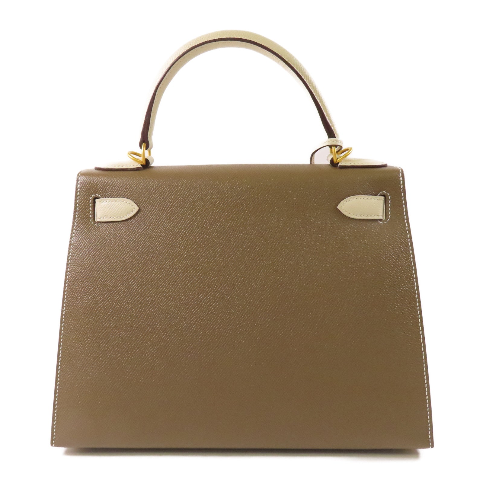 HERMES Epsom皮革Kelly 28金扣手挽肩背兩用袋18 Etoupe/Cream