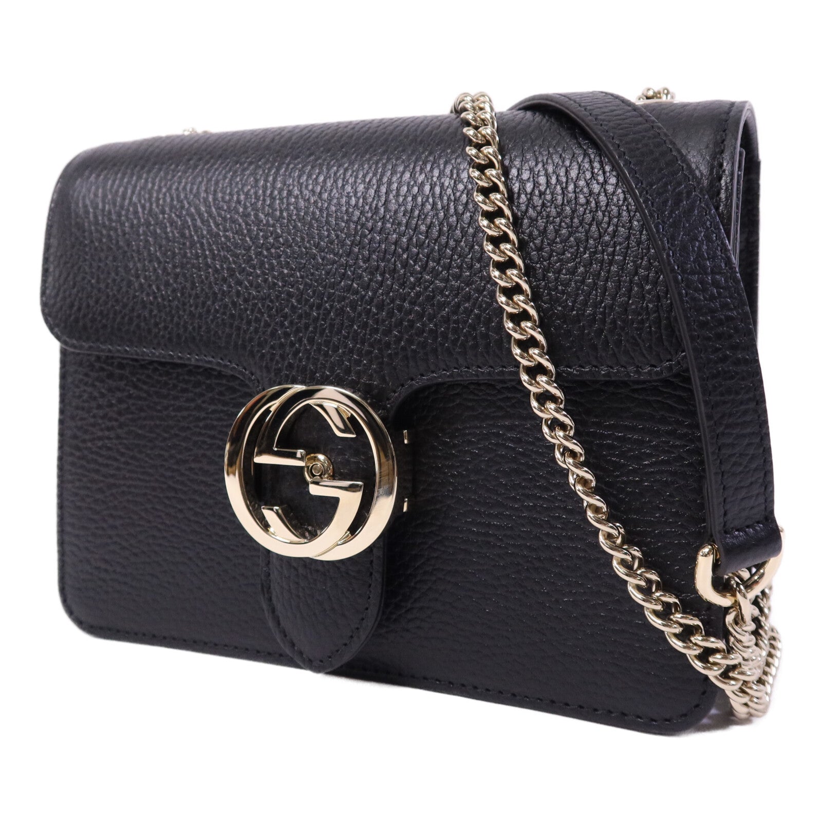 GUCCI 牛皮皮革Interlock G金扣鏈帶肩背袋