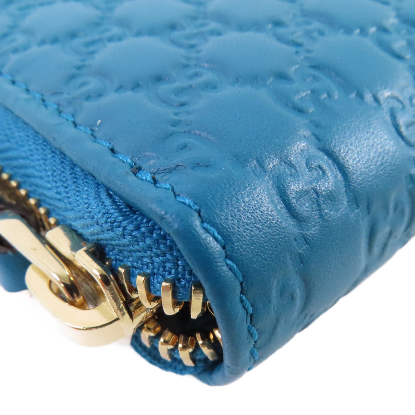 GUCCI 牛皮皮革Zipper Long Wallet金扣拉鏈長錢包湖綠色