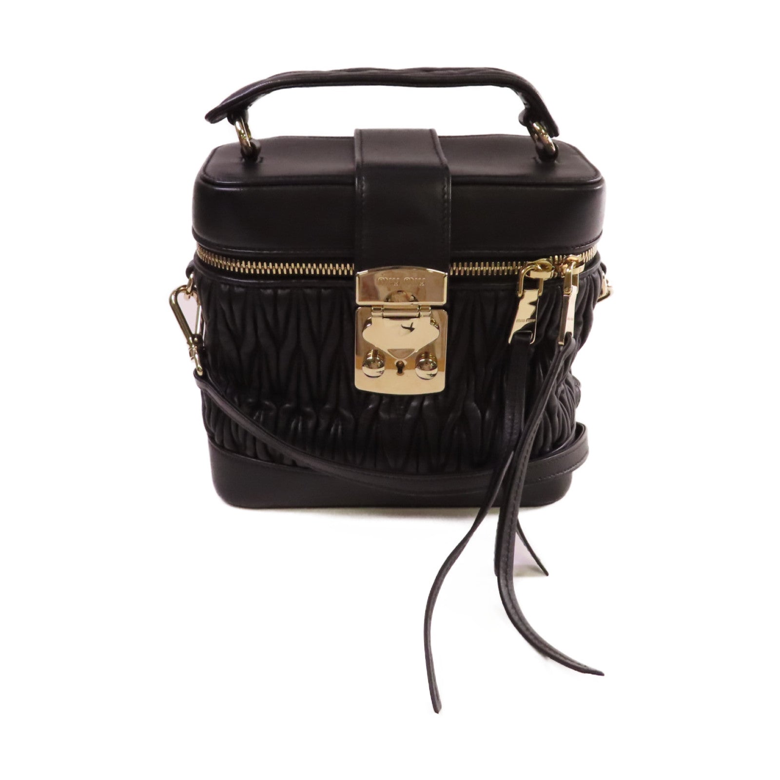 Miu Miu 羊皮皮革2Way Shoulder Bag/Vanity Case金扣手挽肩背兩用袋黑色