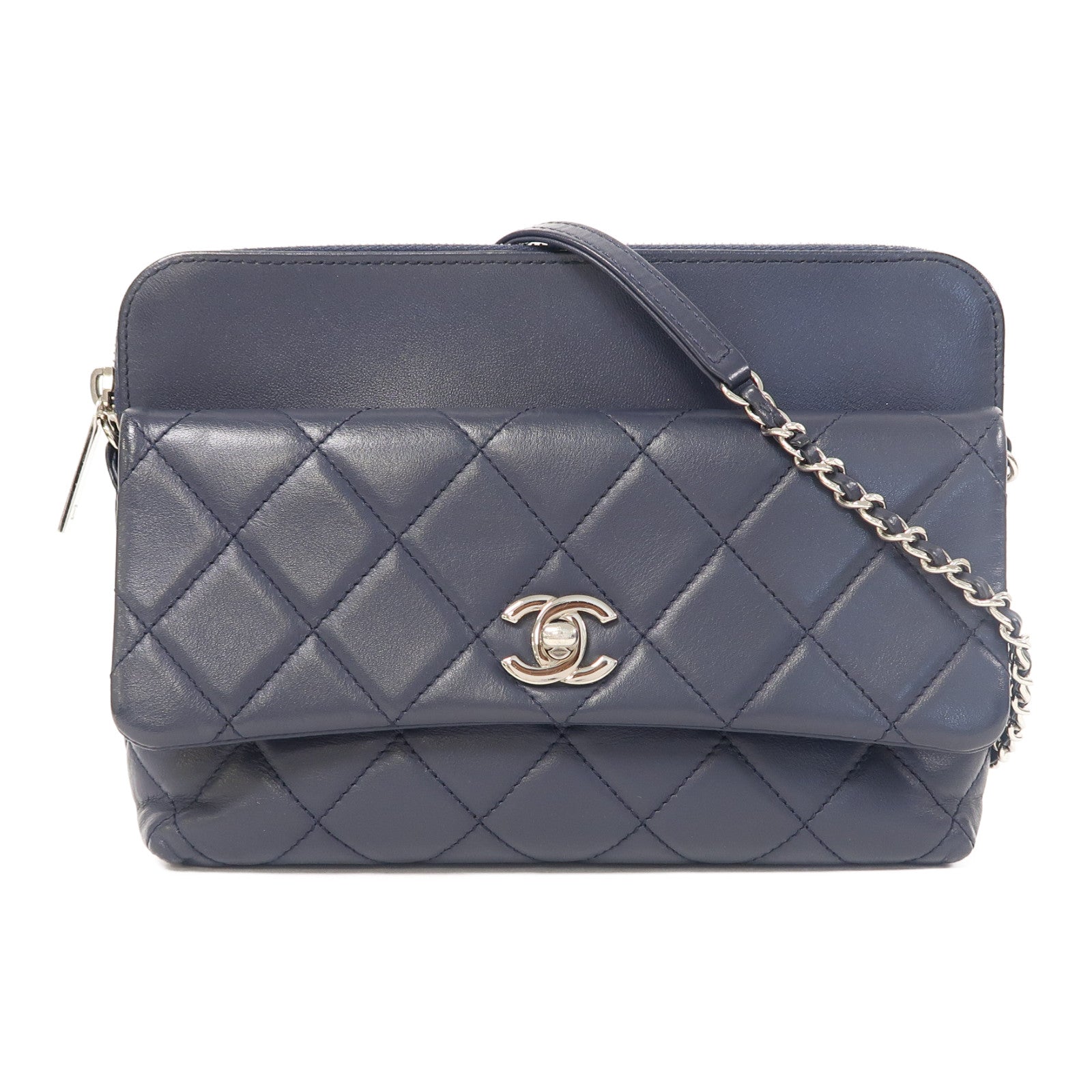 CHANEL (PRICE DOWN) Quilted CC SHW Chain Shoulder Bag Calfskin Leather Blue