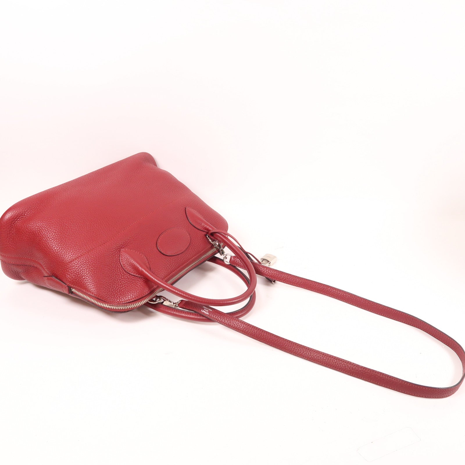 HERMES Clemence皮革Bolide 31銀扣手挽肩背兩用袋Rouge Vif