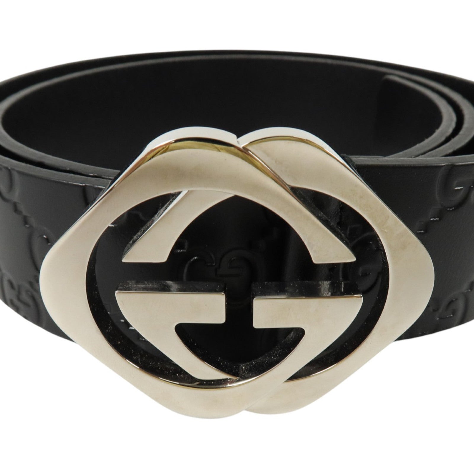 GUCCI 牛皮皮革Interlocking G Belt 90cm銀扣皮帶