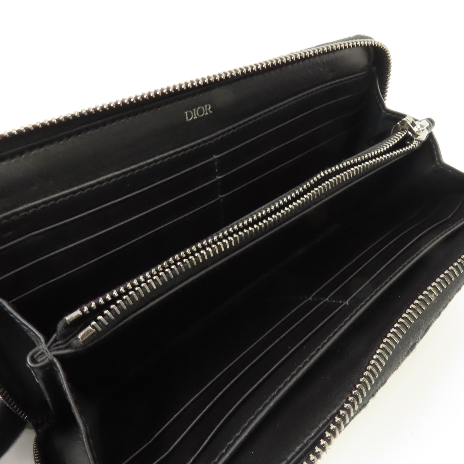 Dior 帆布Zipper Wallet銀扣長錢包黑色