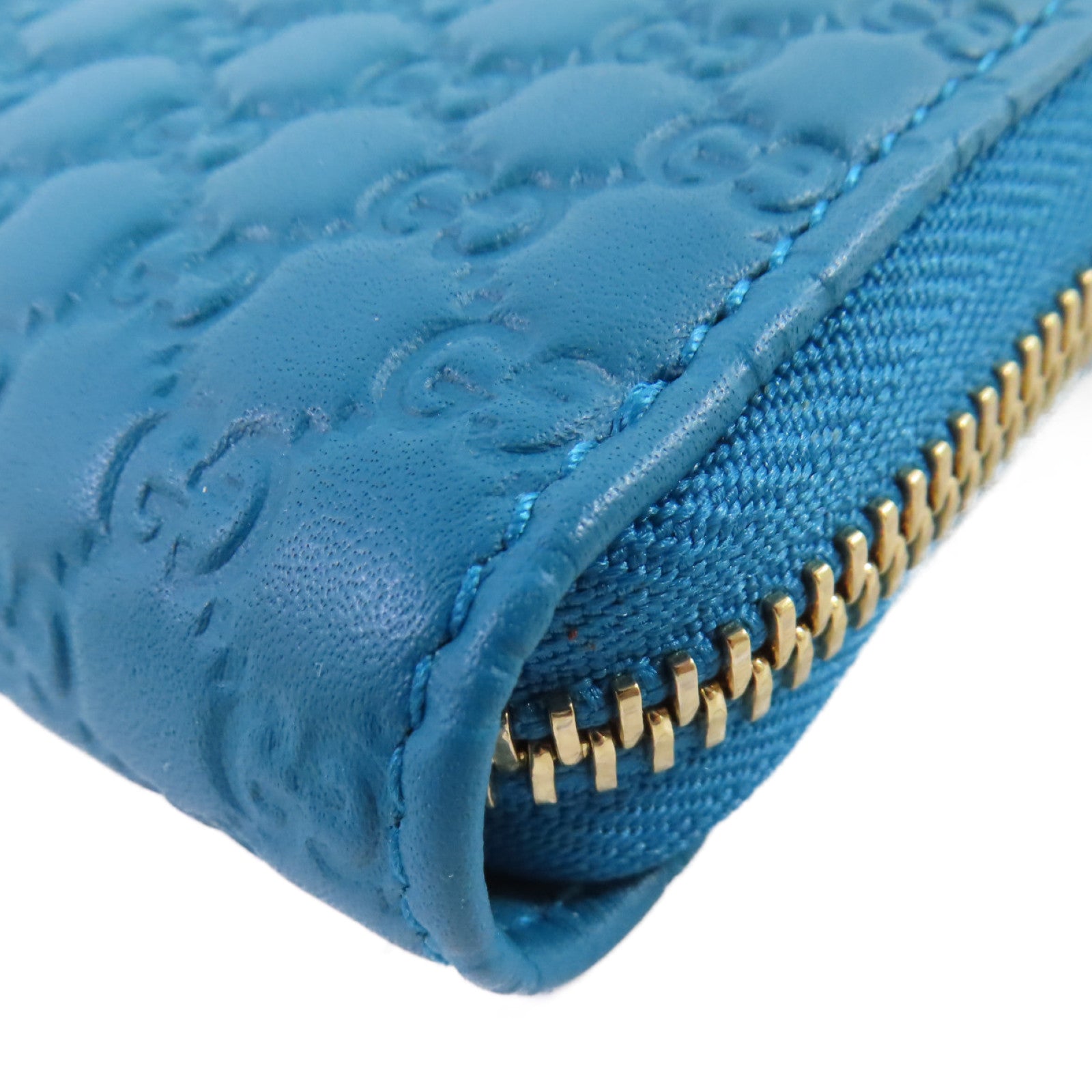 GUCCI 牛皮皮革Zipper Long Wallet金扣拉鏈長錢包湖綠色