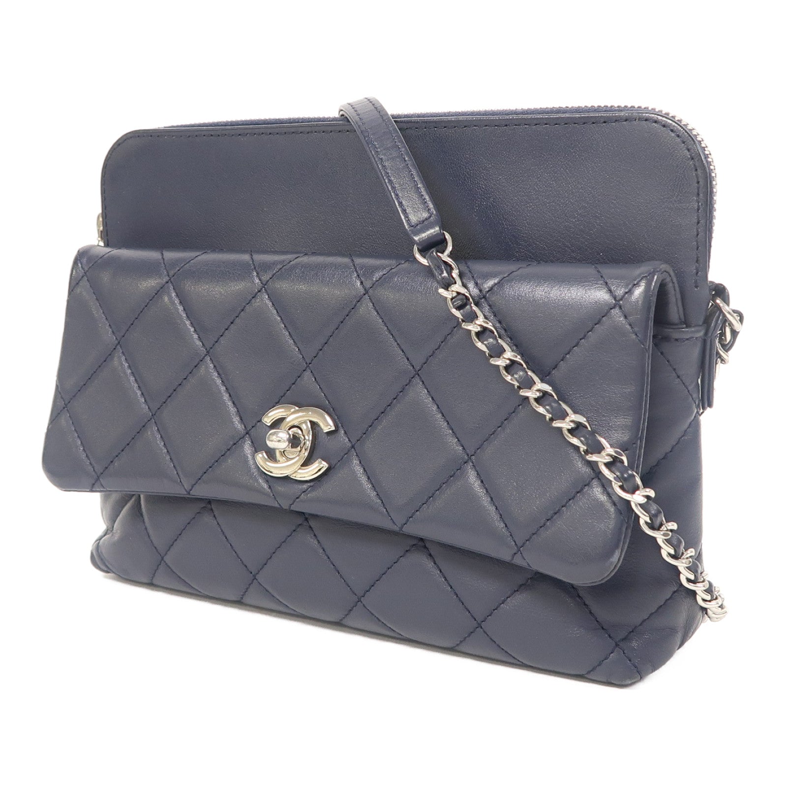 CHANEL (PRICE DOWN) Quilted CC SHW Chain Shoulder Bag Calfskin Leather Blue