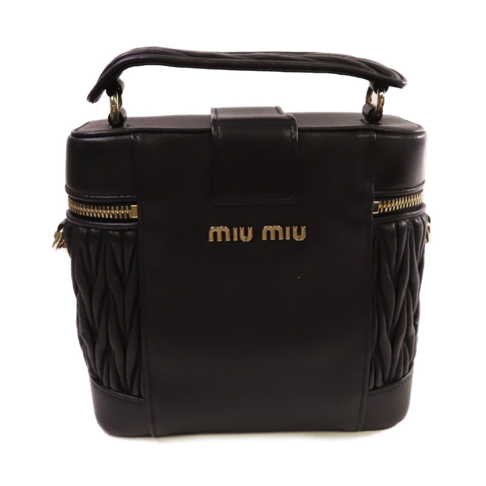 Miu Miu 羊皮皮革2Way Shoulder Bag/Vanity Case金扣手挽肩背兩用袋黑色