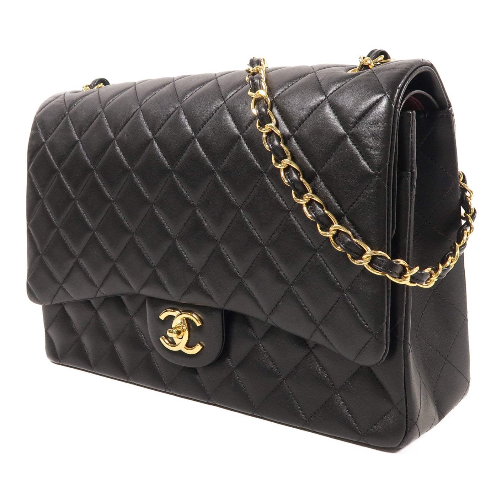 CHANEL CC GHW Maxi Classic Chain Shoulder Bag A58601 Lambskin Leather Black