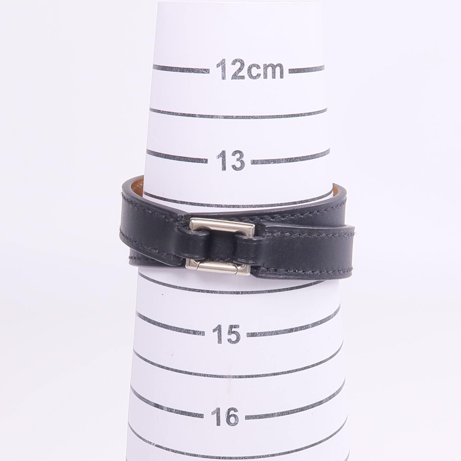HERMES Chamonix皮革Rivale Double Tour Bracelet銀扣手帶Noir
