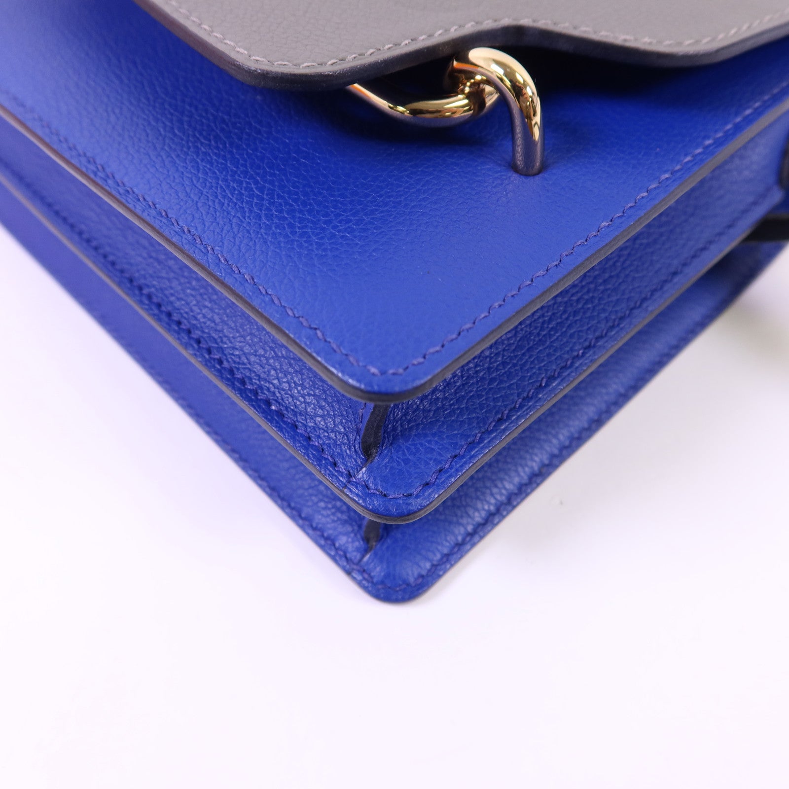 HERMES Evercolor皮革Roulis Mini金扣肩背袋灰色/藍色