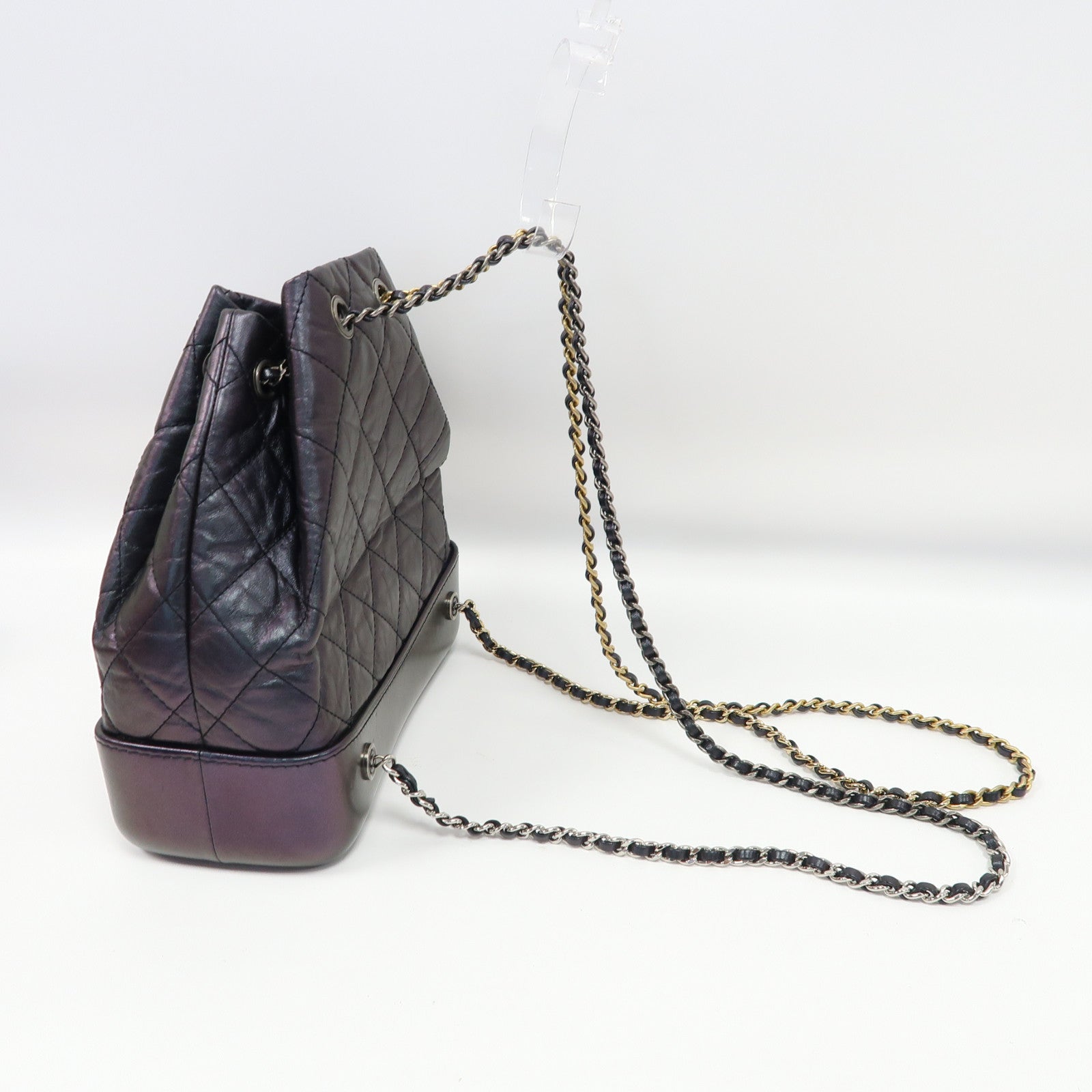 CHANEL 菱格羊皮皮革Gabrielle Backpack銀扣鏈帶背包黑色