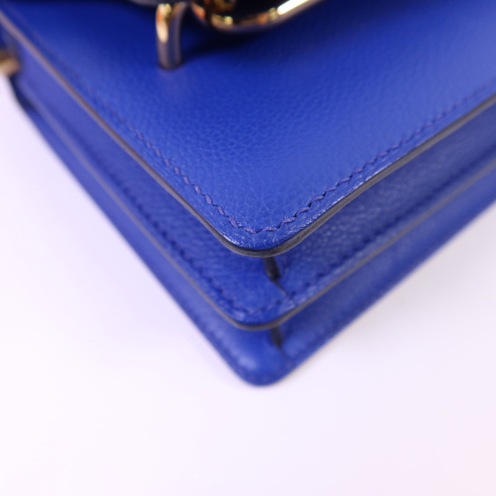 HERMES Evercolor皮革Roulis Mini金扣肩背袋灰色/藍色