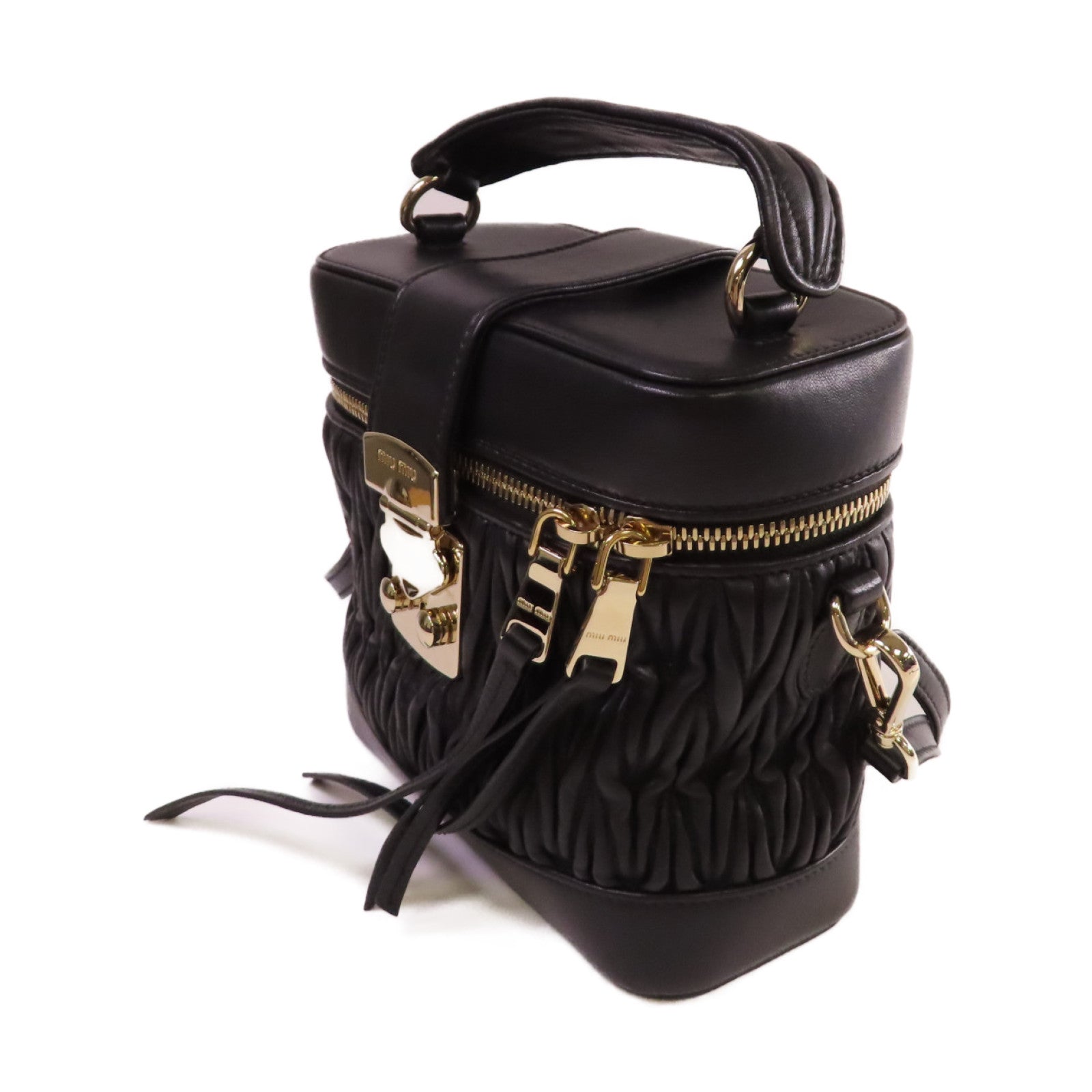 Miu Miu 羊皮皮革2Way Shoulder Bag/Vanity Case金扣手挽肩背兩用袋黑色