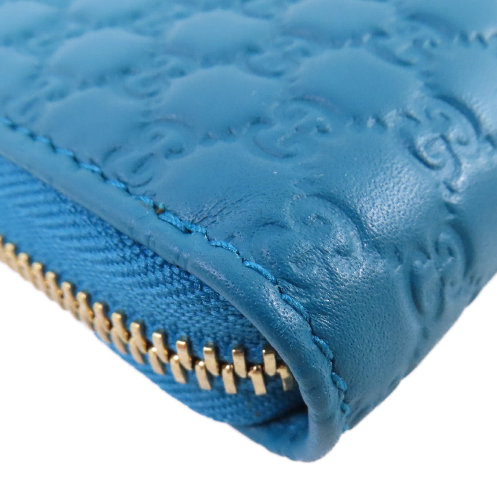 GUCCI 牛皮皮革Zipper Long Wallet金扣拉鏈長錢包湖綠色