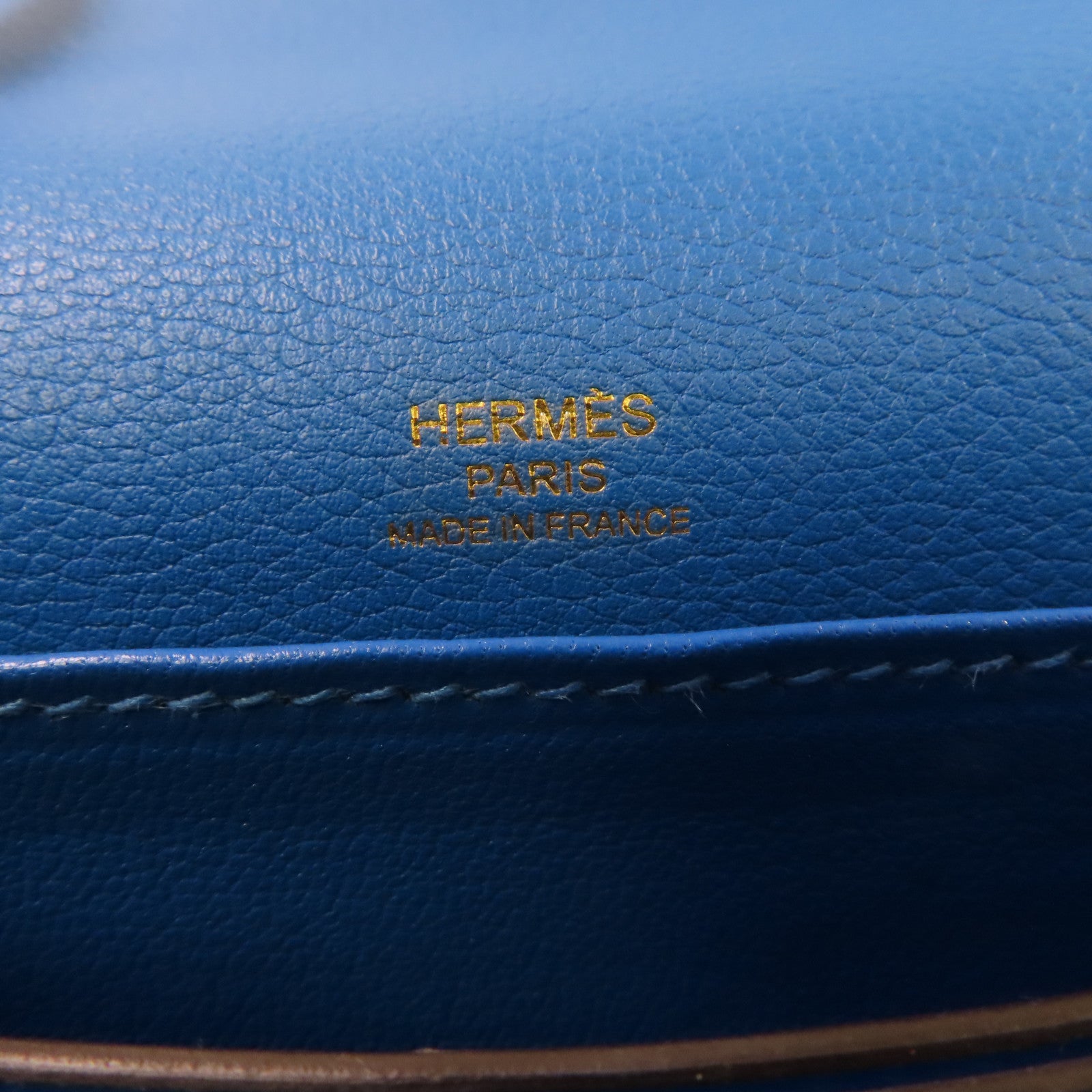 HERMES Evercolour皮革Mini Roulis Shoulder Bag金扣肩背袋T7 Bleu Saphir/寶石藍色