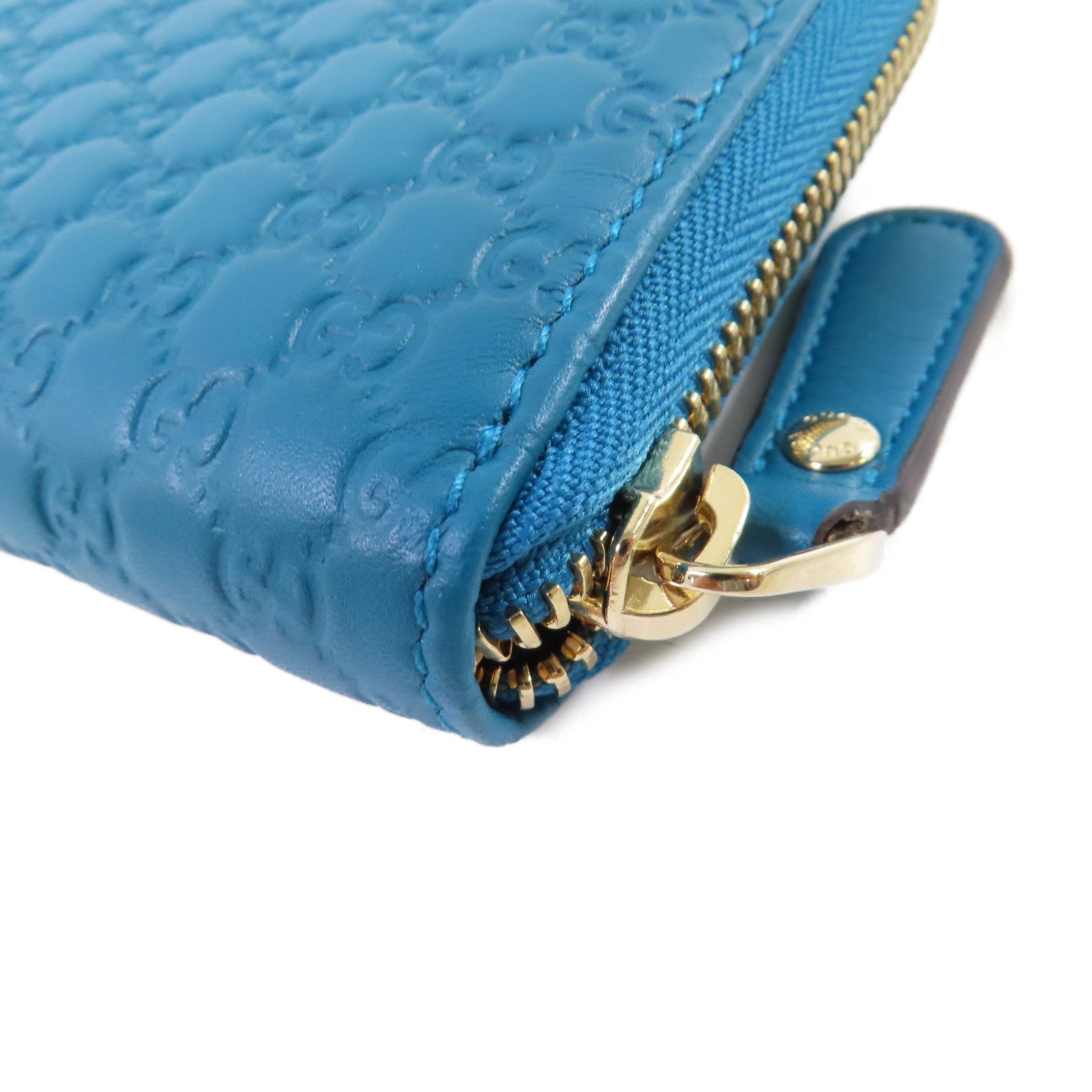 GUCCI 牛皮皮革Zipper Long Wallet金扣拉鏈長錢包湖綠色