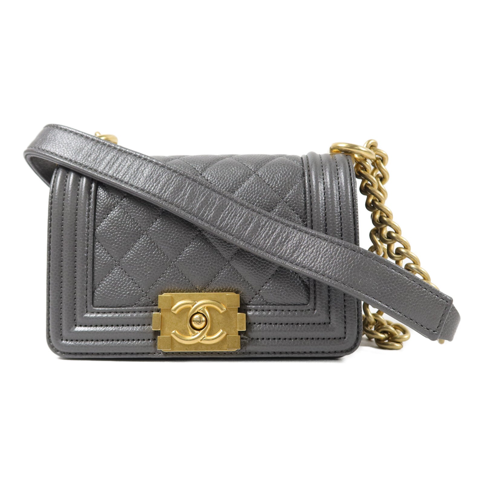 CHANEL 牛皮皮革Mini Boy鏈帶肩背袋