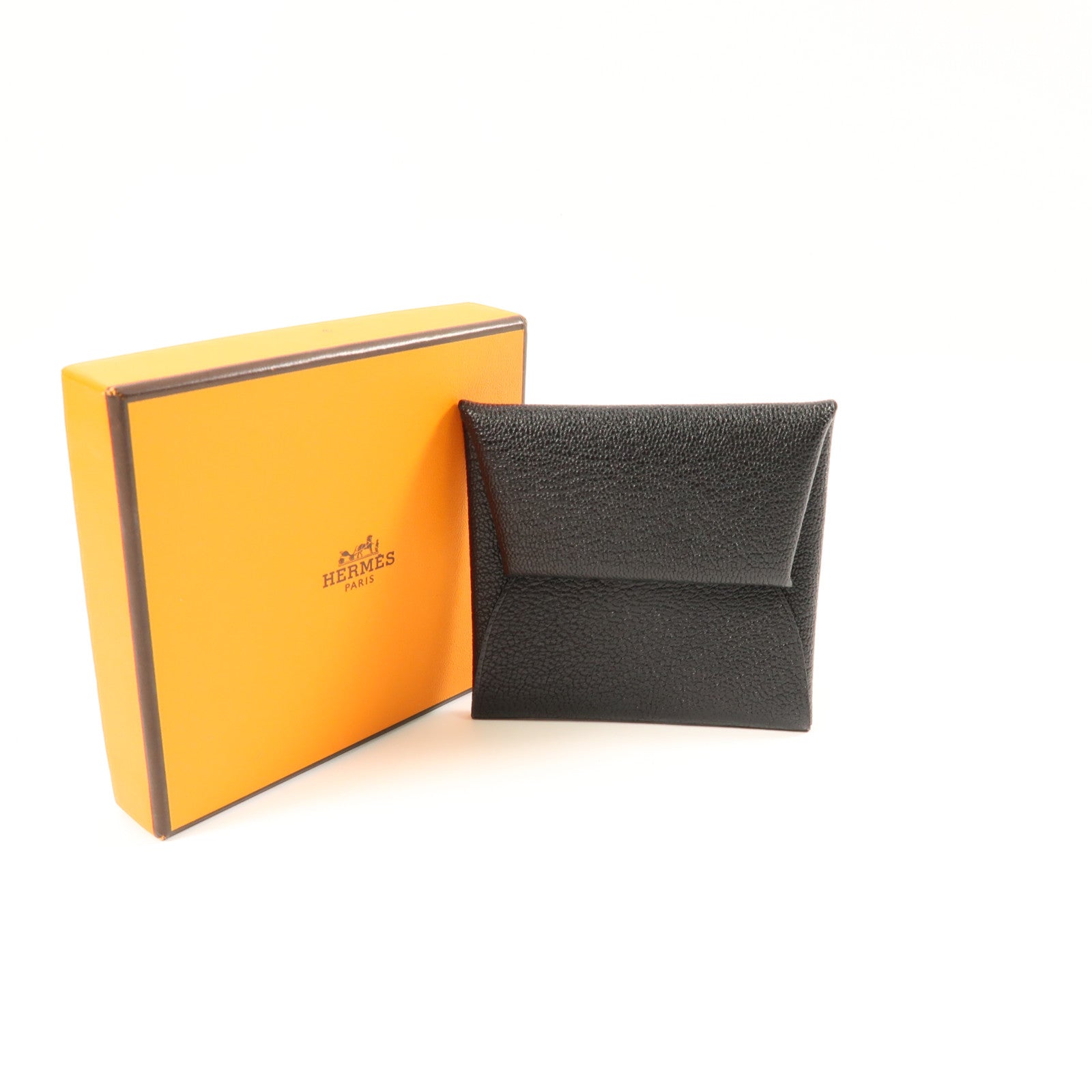 HERMES Chevre皮革Bastia銀扣零錢包Noir/黑色