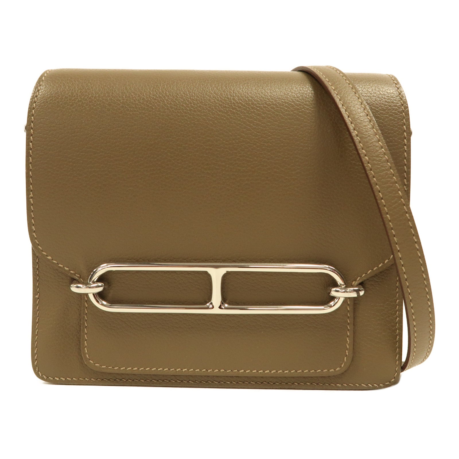HERMES Evercolor皮革Mini Roulis銀扣肩背袋威瑪犬米色