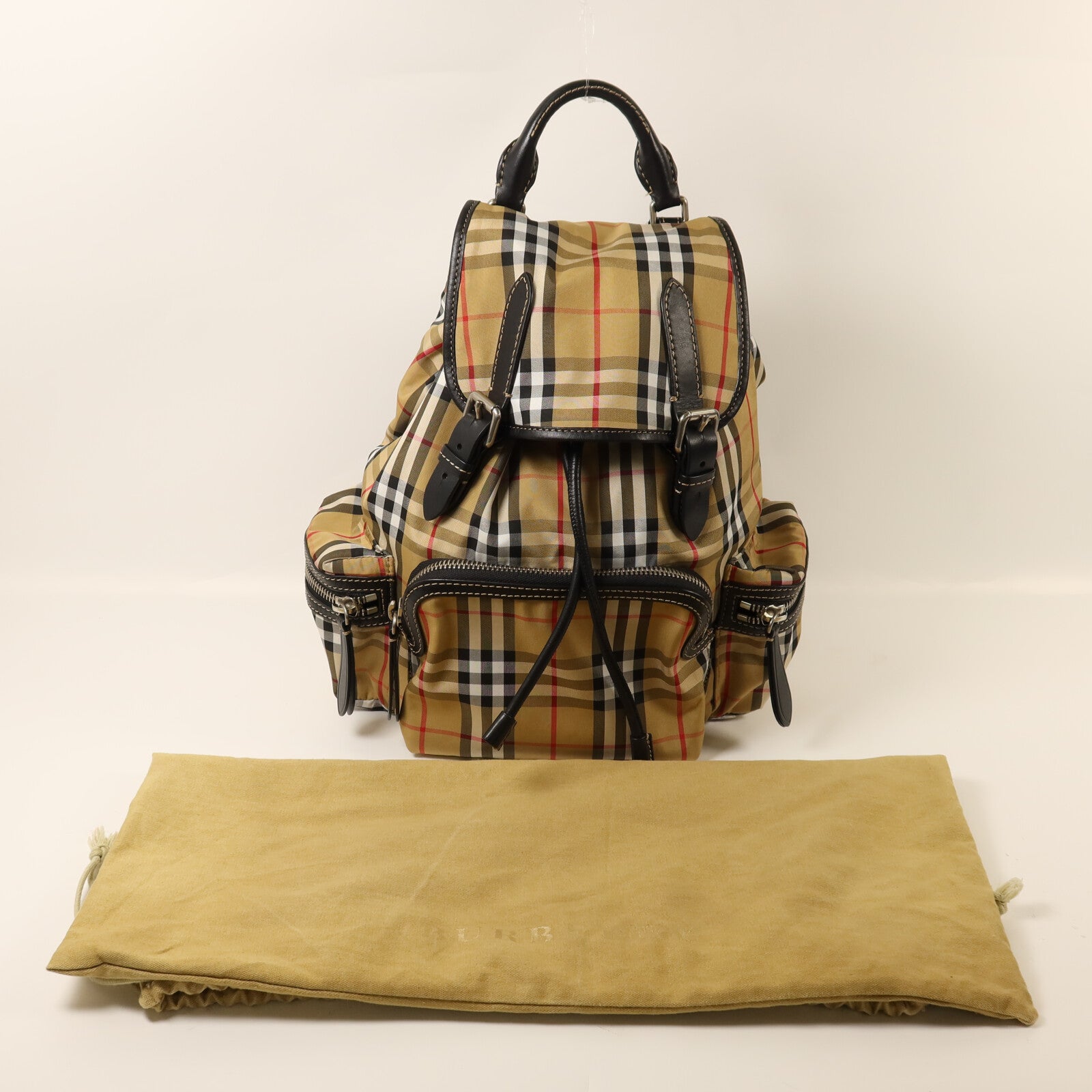 BURBERRY 棉質/尼龍Rucksack銀扣鏈帶背包
