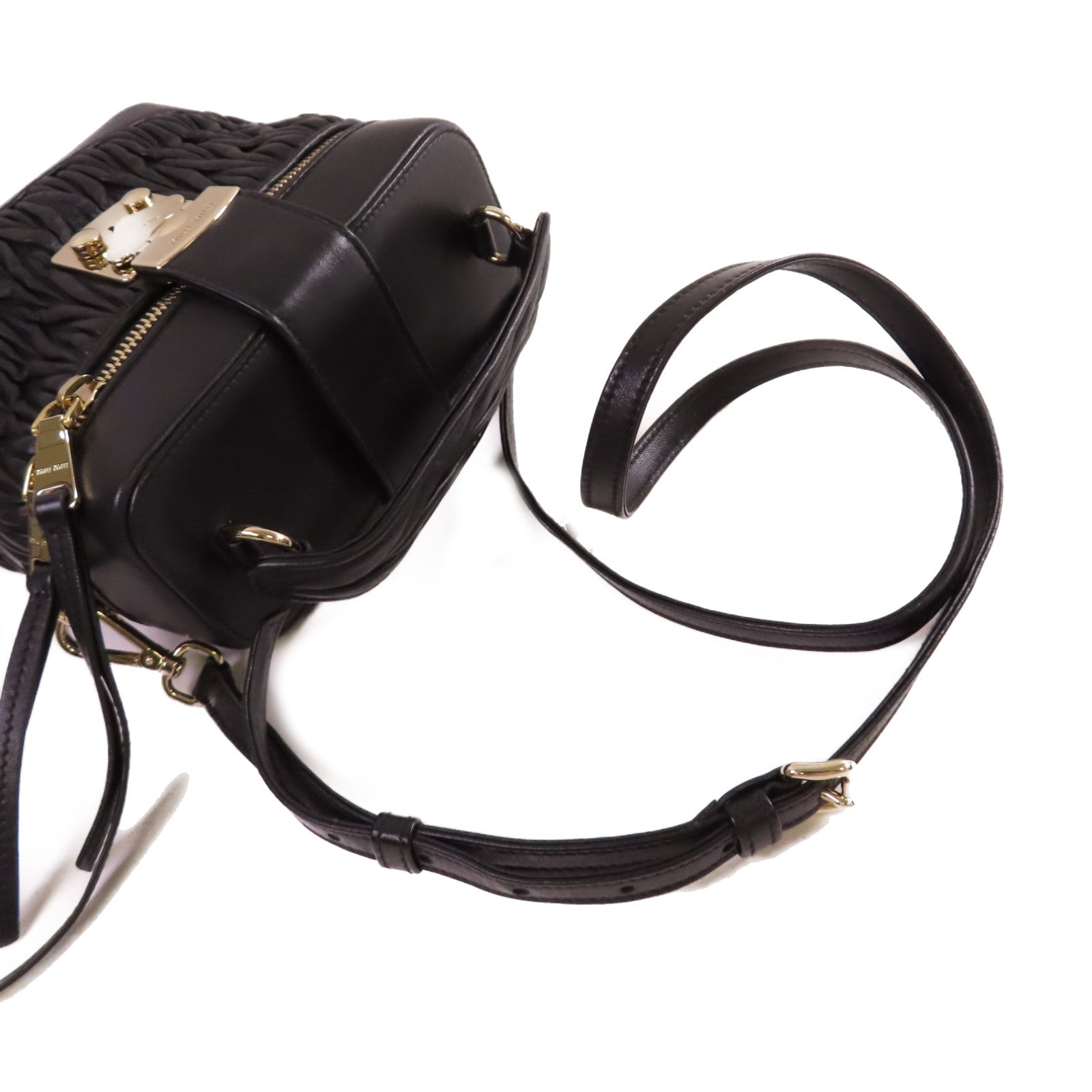 Miu Miu 羊皮皮革2Way Shoulder Bag/Vanity Case金扣手挽肩背兩用袋黑色