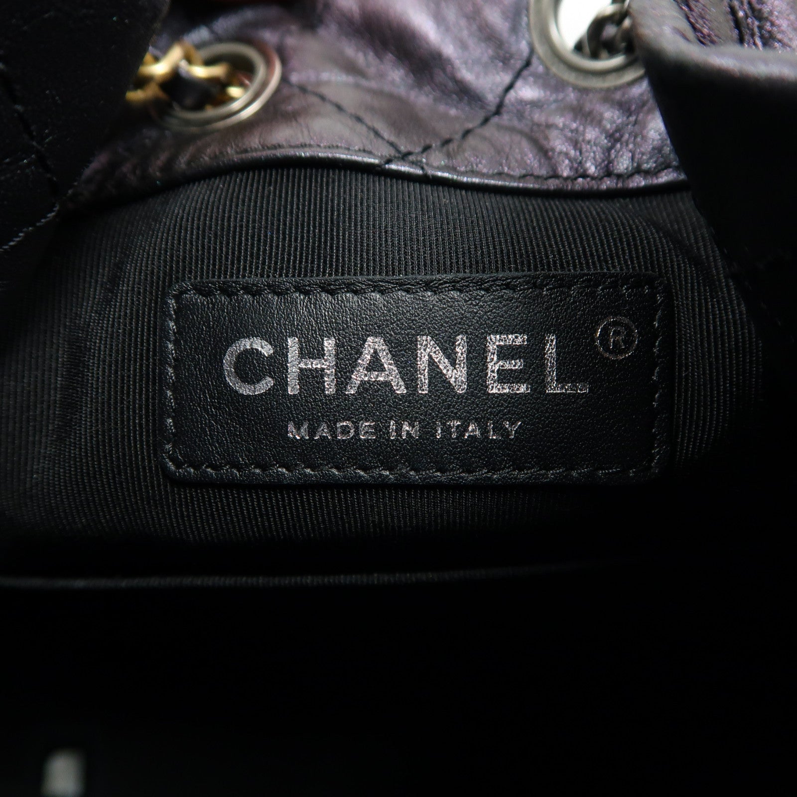 CHANEL 菱格羊皮皮革Gabrielle Backpack銀扣鏈帶背包黑色