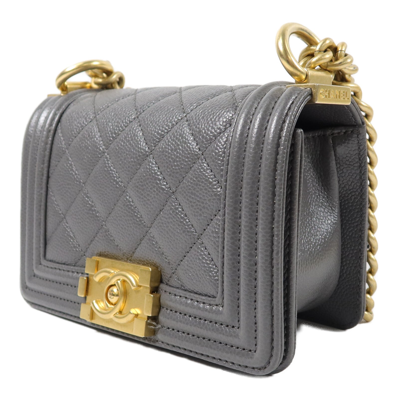 CHANEL 牛皮皮革Mini Boy鏈帶肩背袋