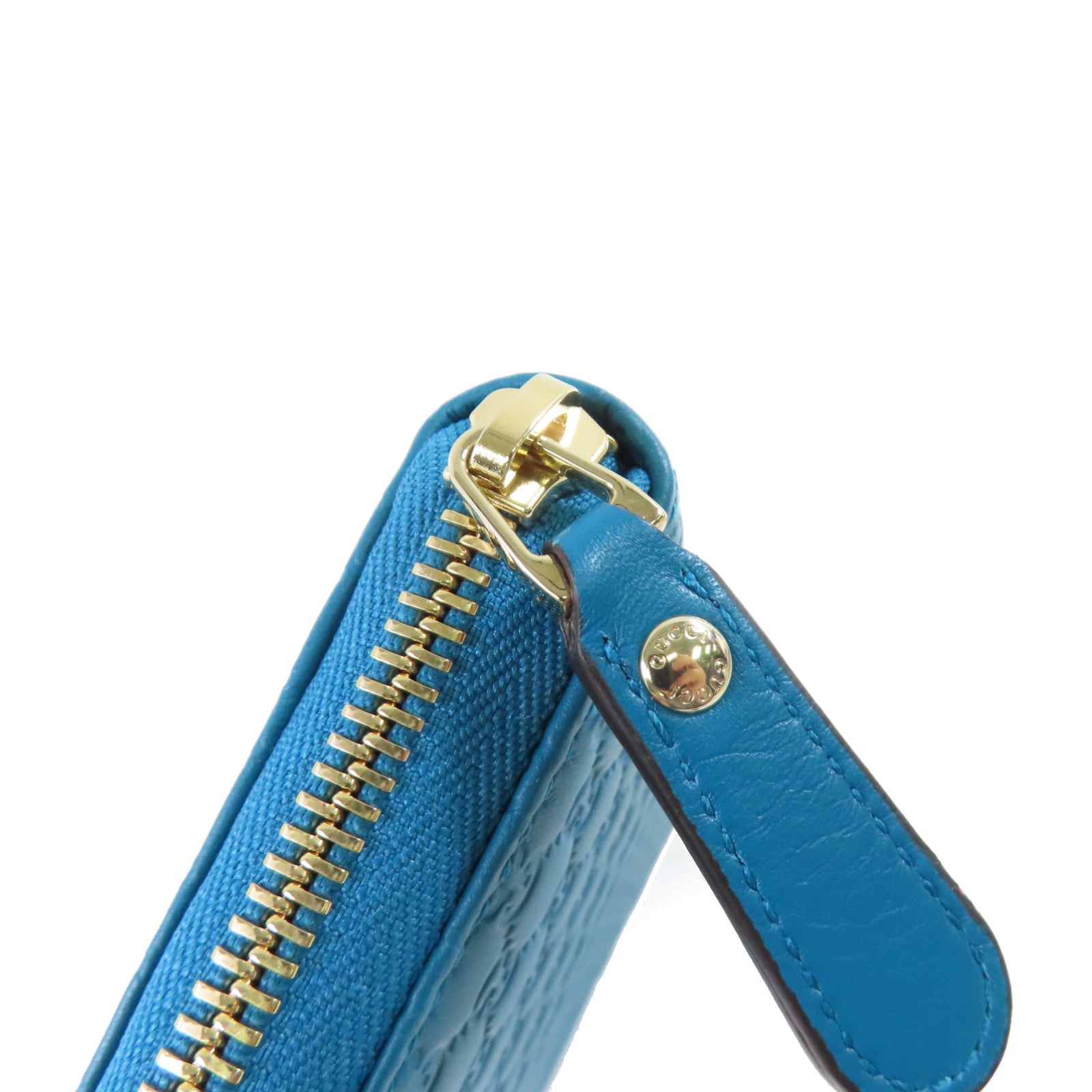 GUCCI 牛皮皮革Zipper Long Wallet金扣拉鏈長錢包湖綠色