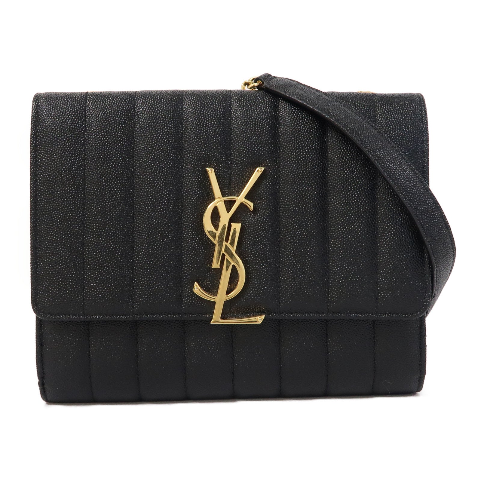 SAINT LAURENT 牛皮皮革Vicky金扣鏈帶肩背袋黑色