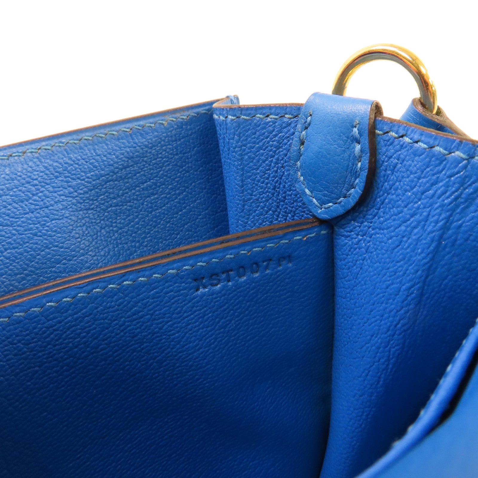 HERMES Evercolour皮革Mini Roulis Shoulder Bag金扣肩背袋T7 Bleu Saphir/寶石藍色