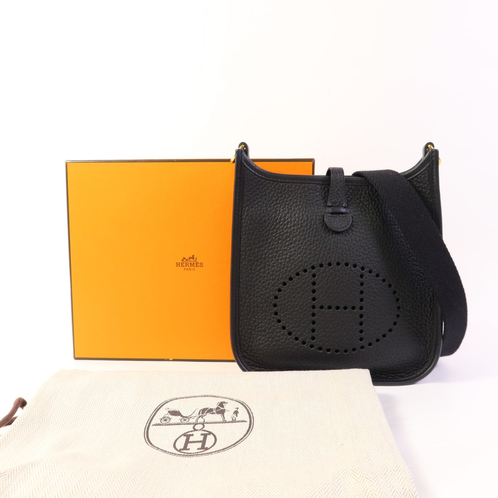 HERMES 【激減優惠】Clemence皮革Evelyne TPM金扣肩背袋Noir