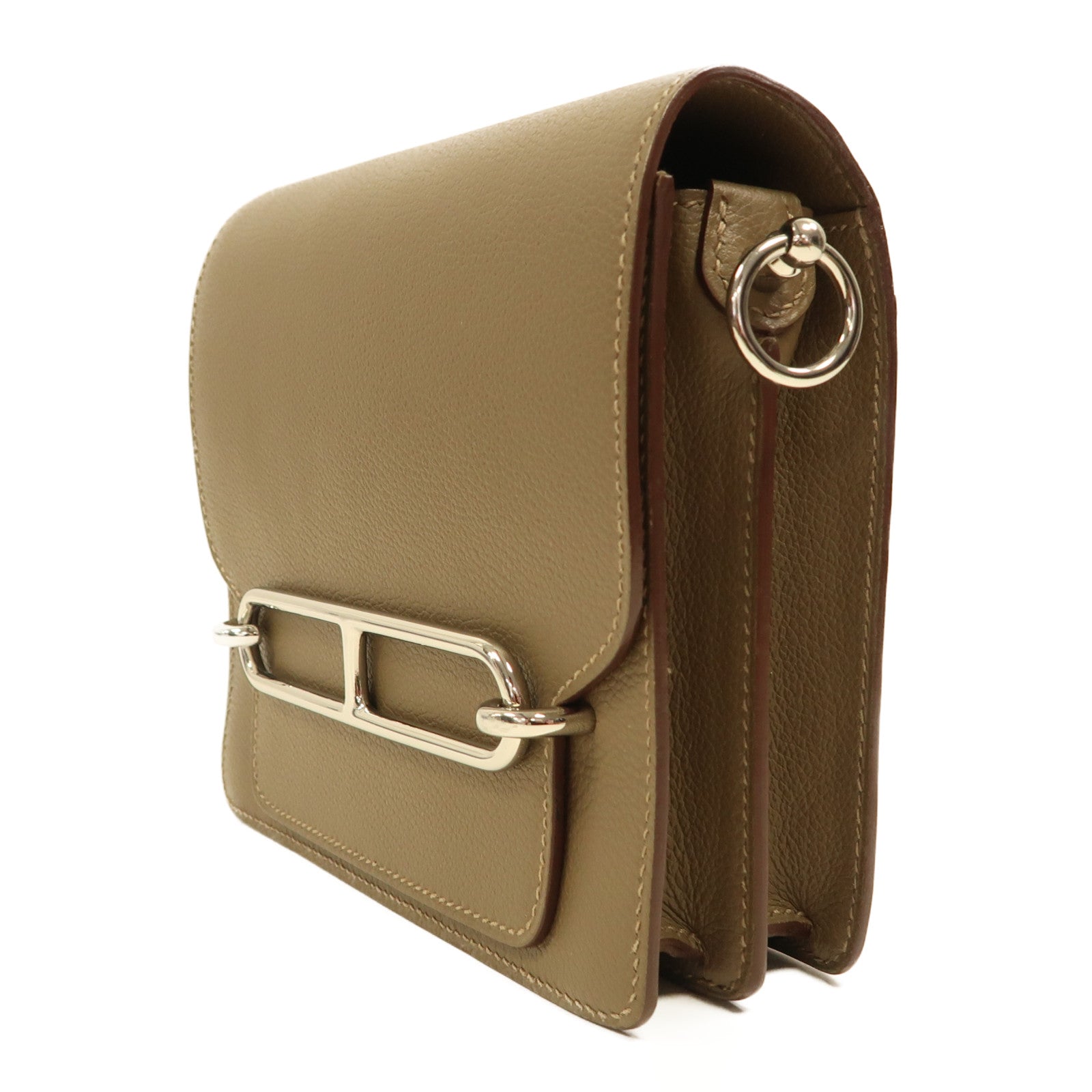 HERMES Evercolor皮革Mini Roulis銀扣肩背袋威瑪犬米色