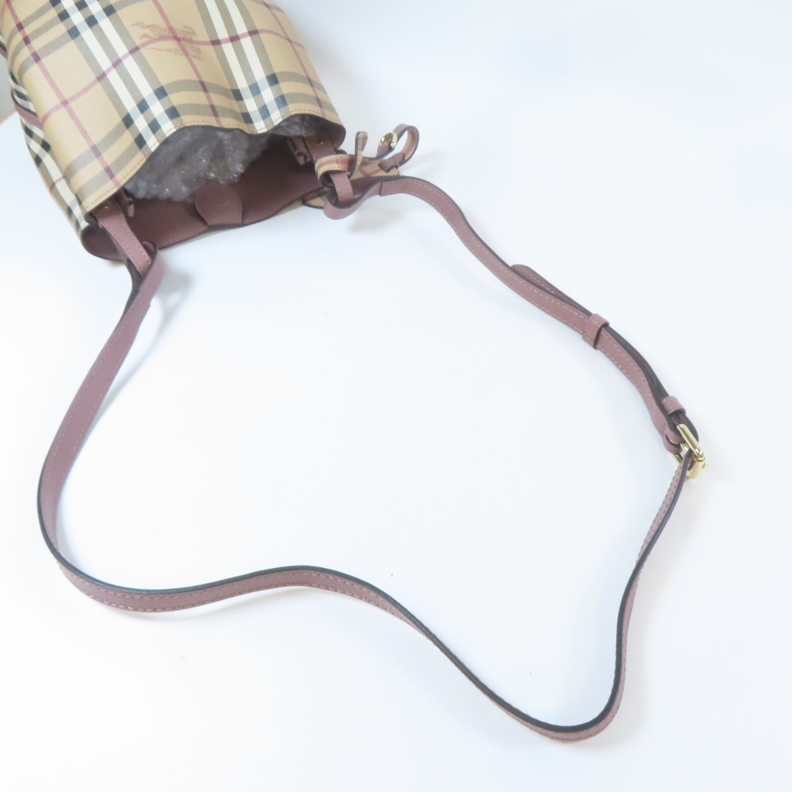 BURBERRY 塗層帆布Check Bucket金扣肩背袋卡其色