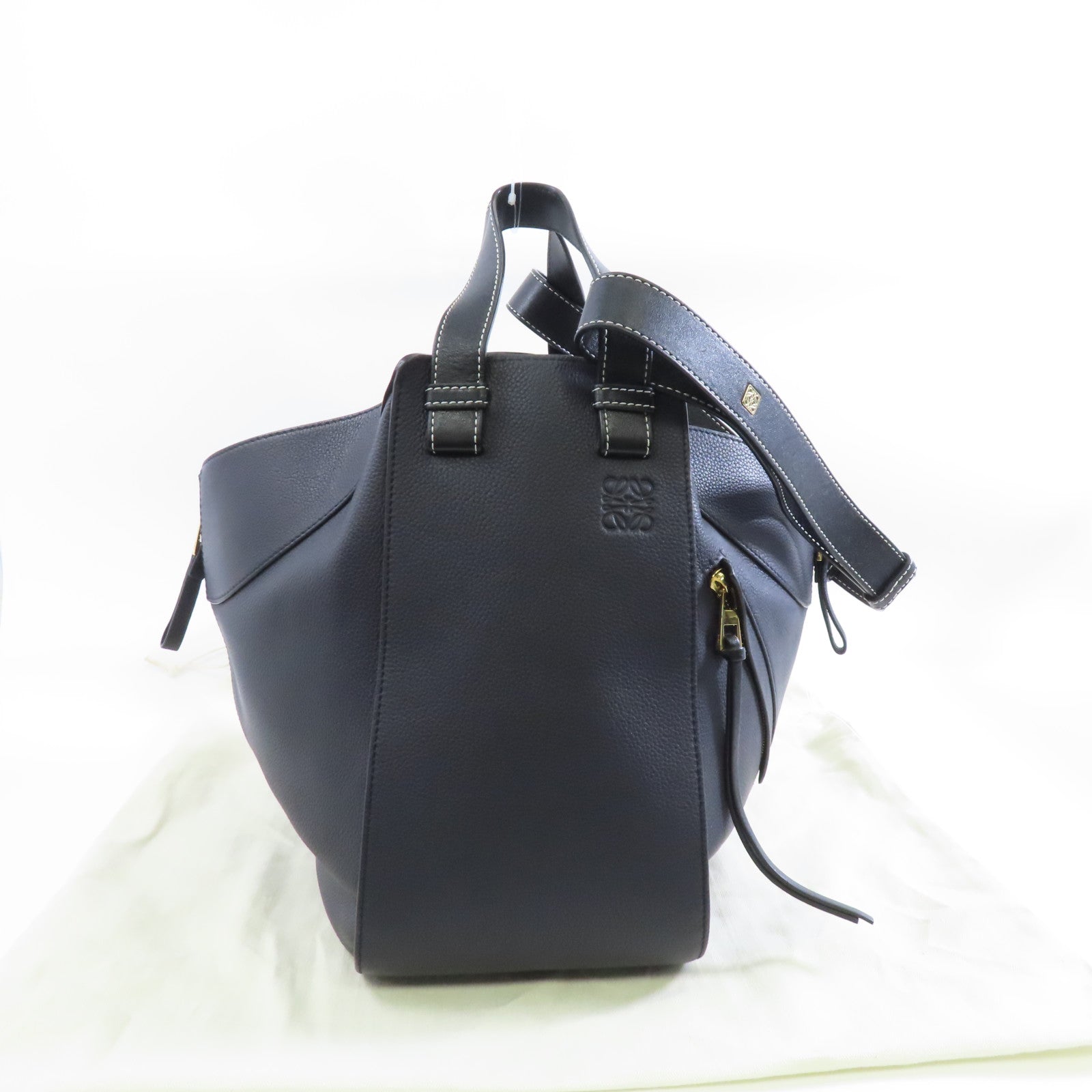 LOEWE 牛皮皮革Hammock Bag金扣手挽肩背兩用袋深藍色