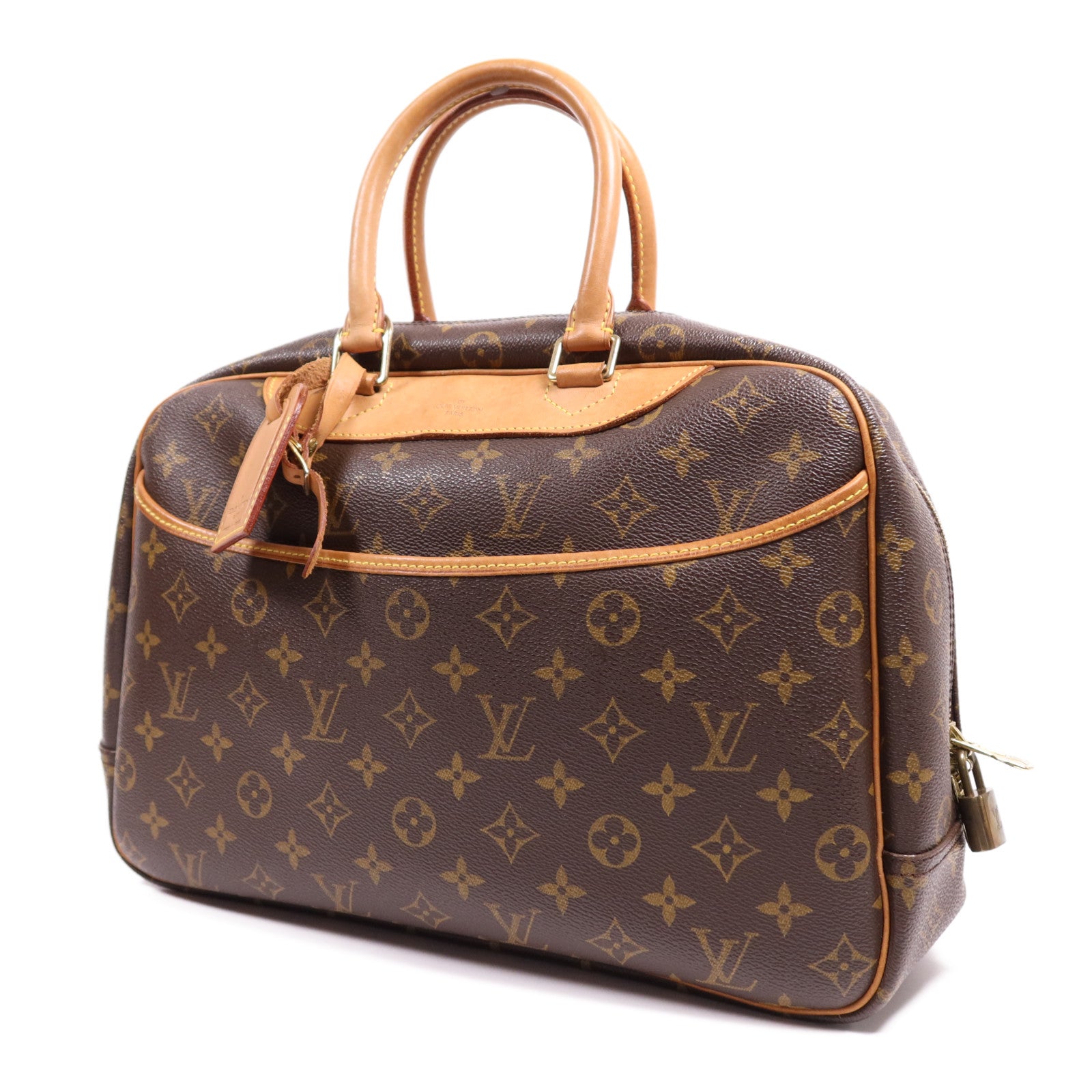 LOUIS VUITTON Monogram Deauville金扣手挽袋棕色